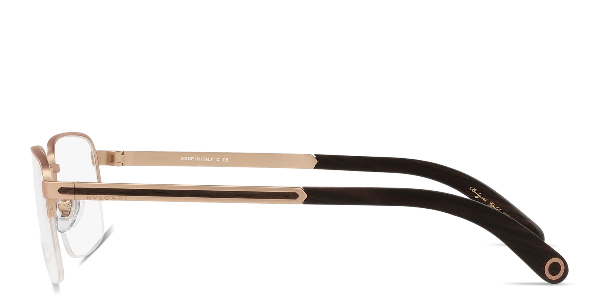 Shop BVLGARI Wide Half-Rim Rectangle Eyeglasses in Pink Gold online.