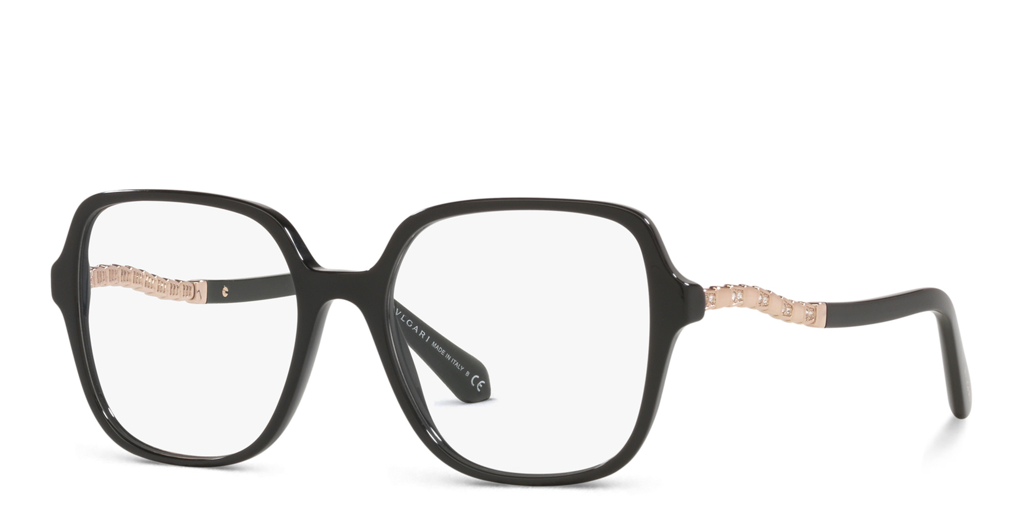 Shop BVLGARI Serpenti Oversized Square Eyeglasses in Black online.