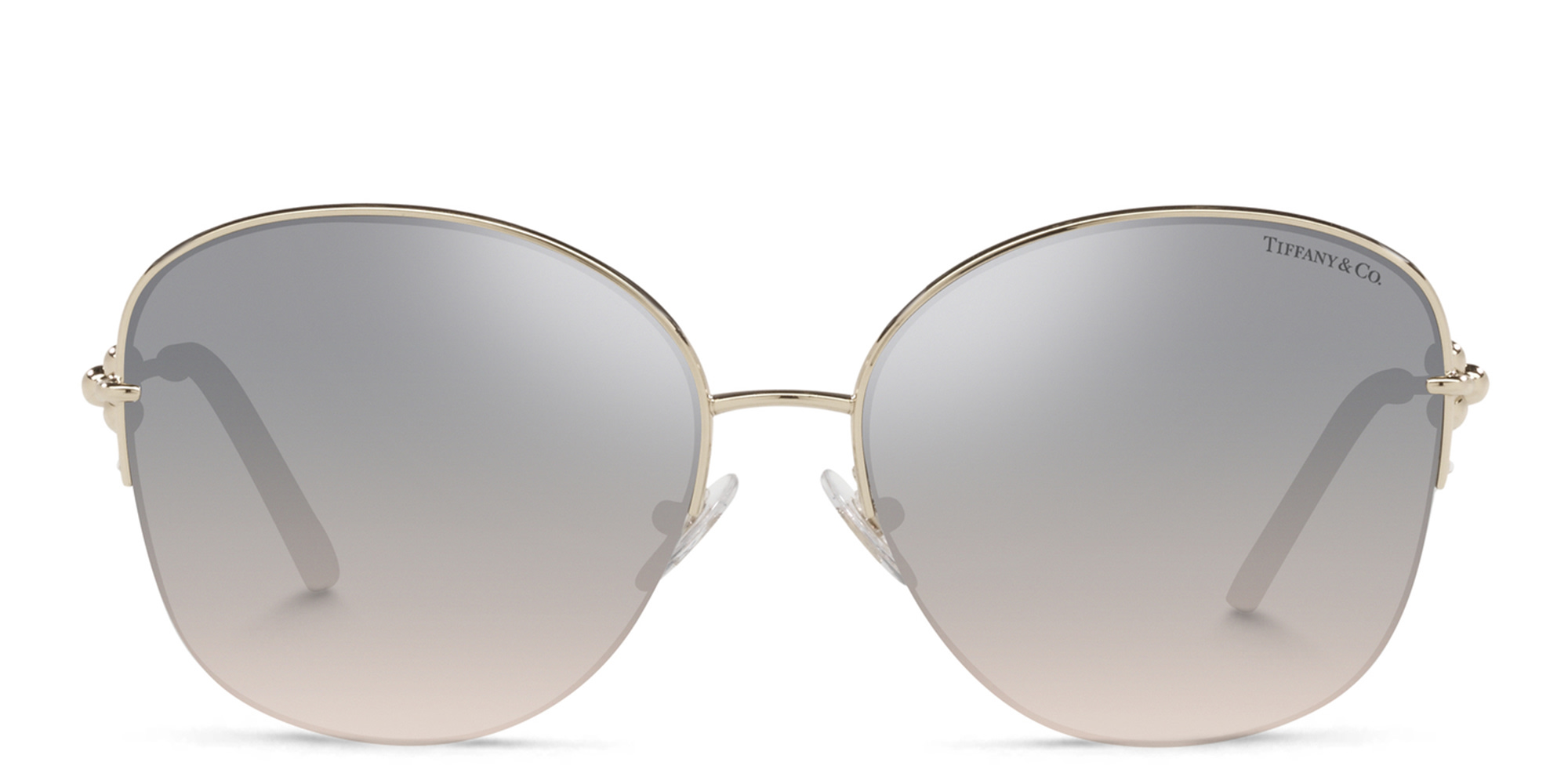 Shop TIFFANY Half-Rim Round Sunglasses in Pale Gold online.