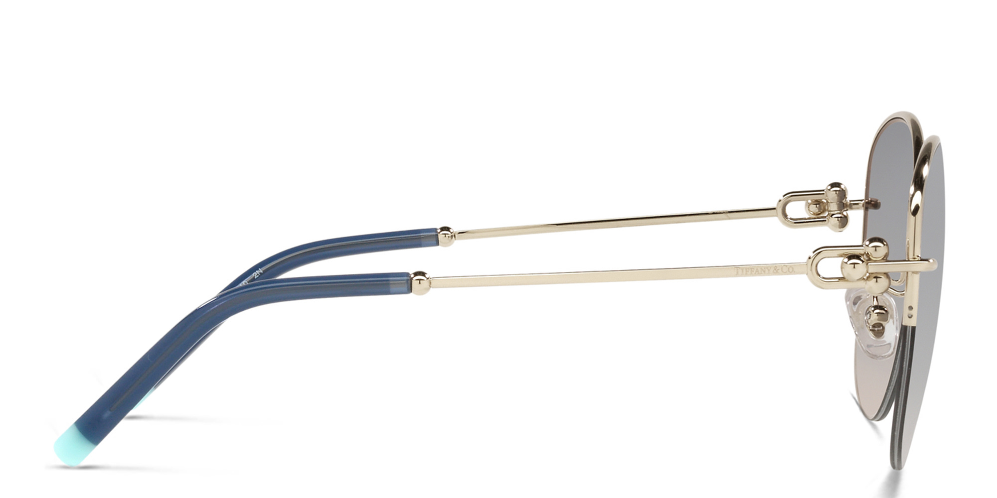 Shop TIFFANY Half-Rim Round Sunglasses in Pale Gold online.