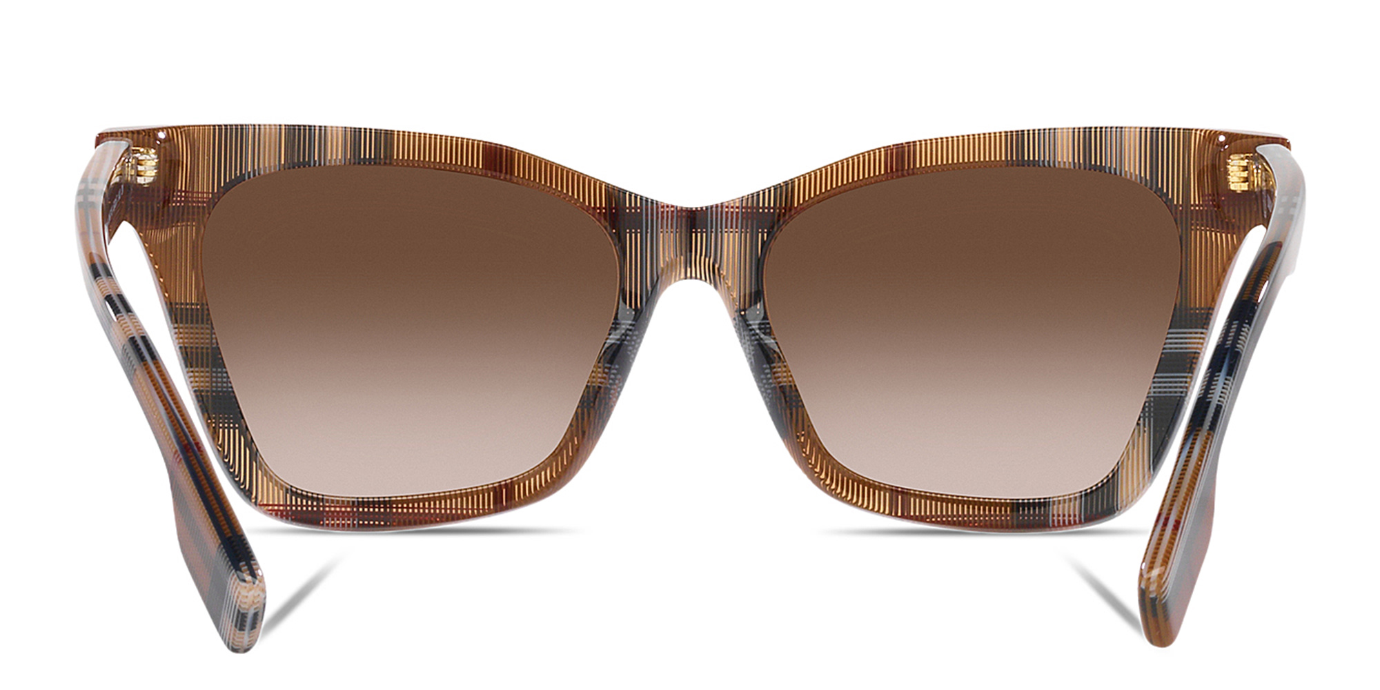 Shop BURBERRY Cat-Eye Sunglasses in Check Brown online.