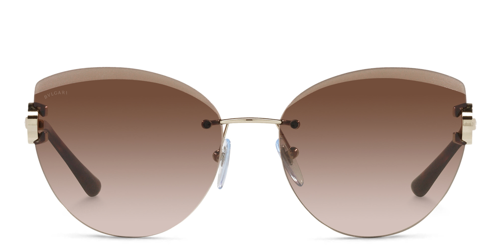 Shop BVLGARI Rimless Cat-Eye Sunglasses in Pale Gold online.