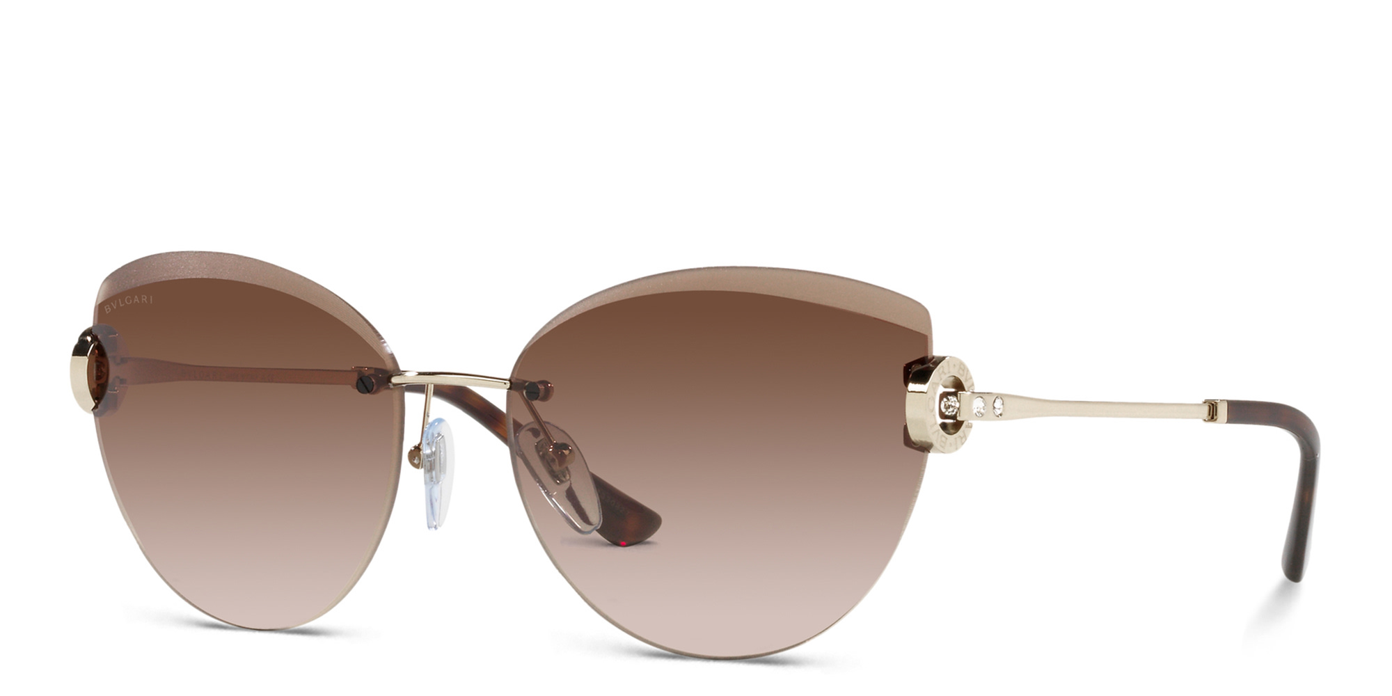 Shop BVLGARI Rimless Cat-Eye Sunglasses in Pale Gold online.