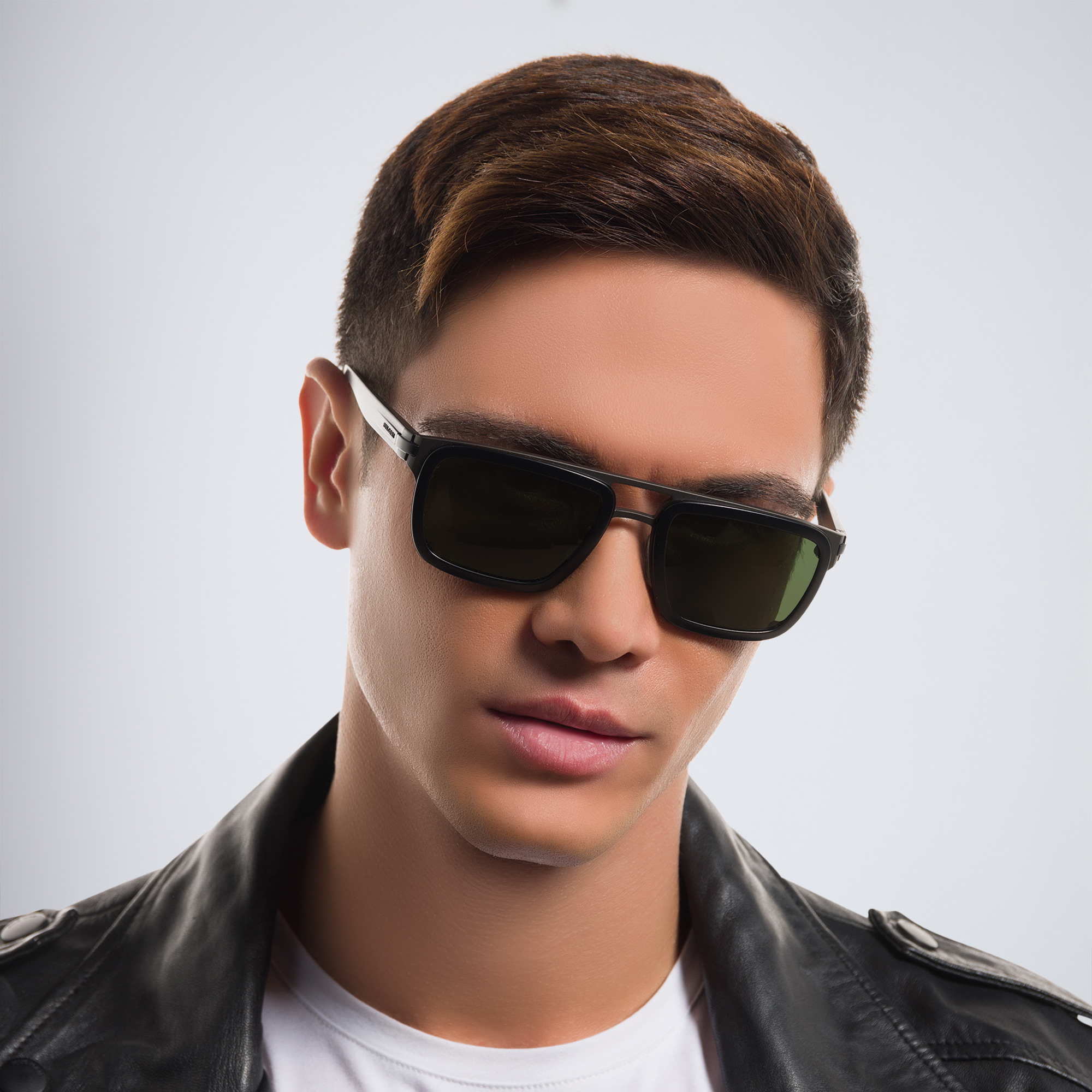 Shop BVLGARI Rectangle Sunglasses in Gunmetal online.