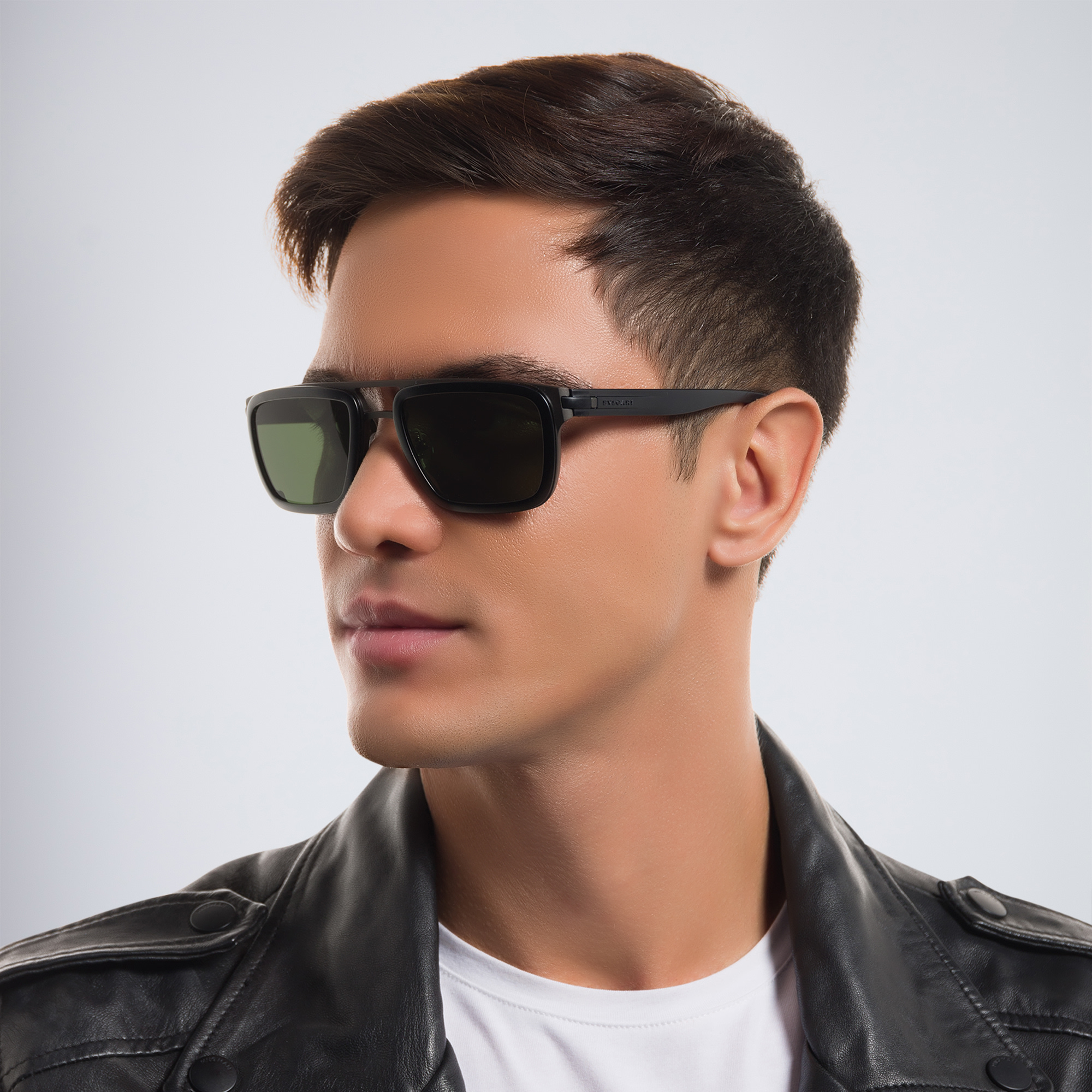 Shop BVLGARI Rectangle Sunglasses in Gunmetal online.