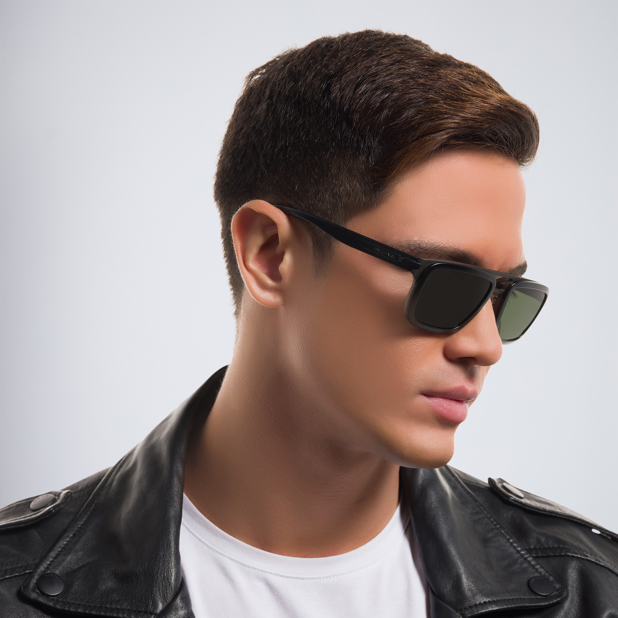 Shop BVLGARI Rectangle Sunglasses in Gunmetal online.