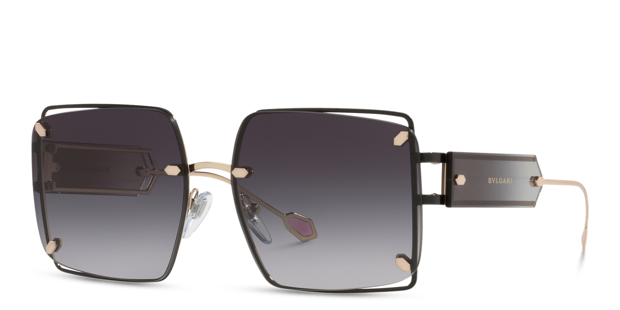 Shop BVLGARI Rimless Square Sunglasses in Rose Gold online.