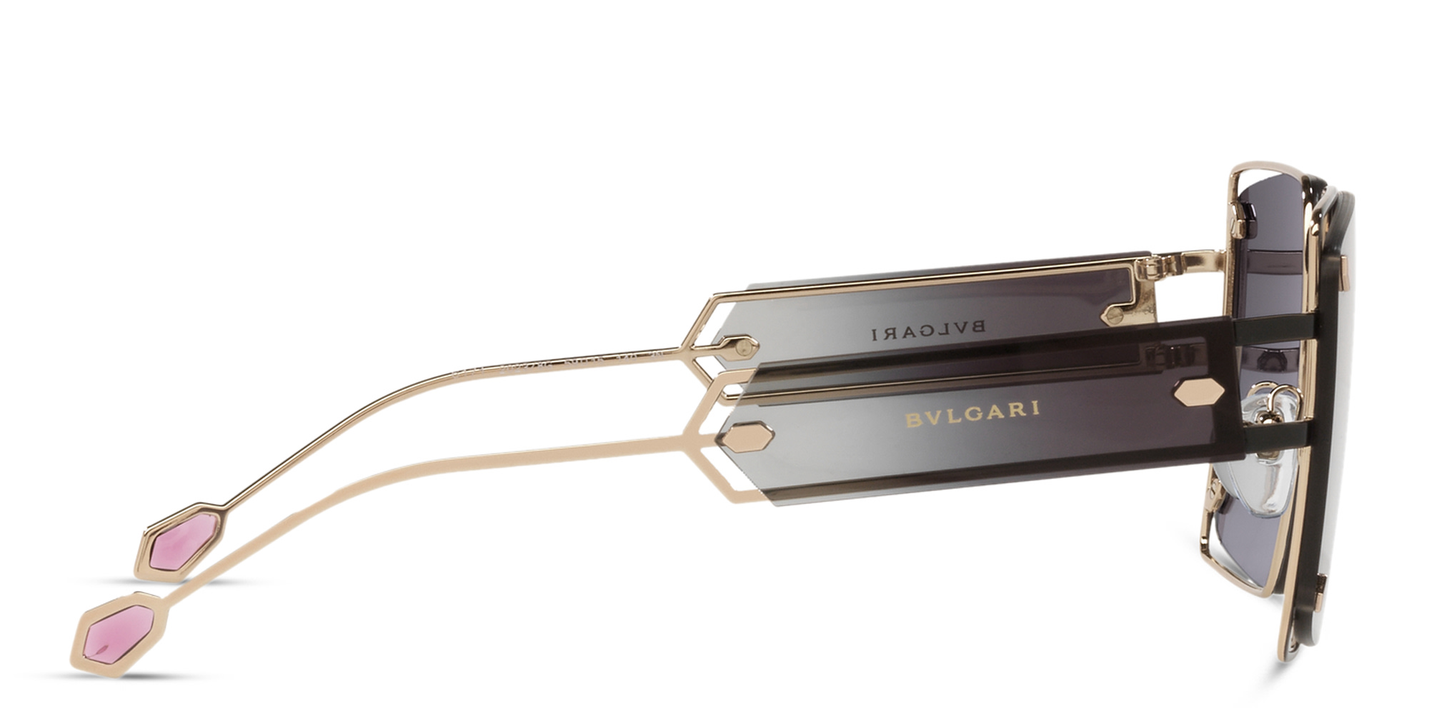 Shop BVLGARI Rimless Square Sunglasses in Rose Gold online.
