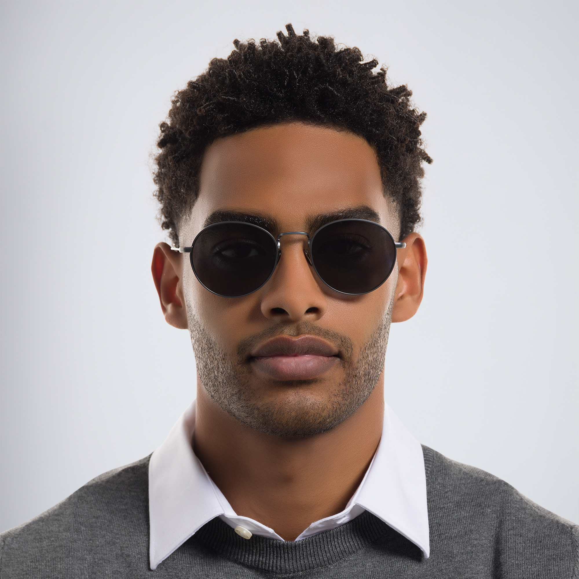 Shop GIORGIO ARMANI Round Sunglasses in Matte Gunmetal online.