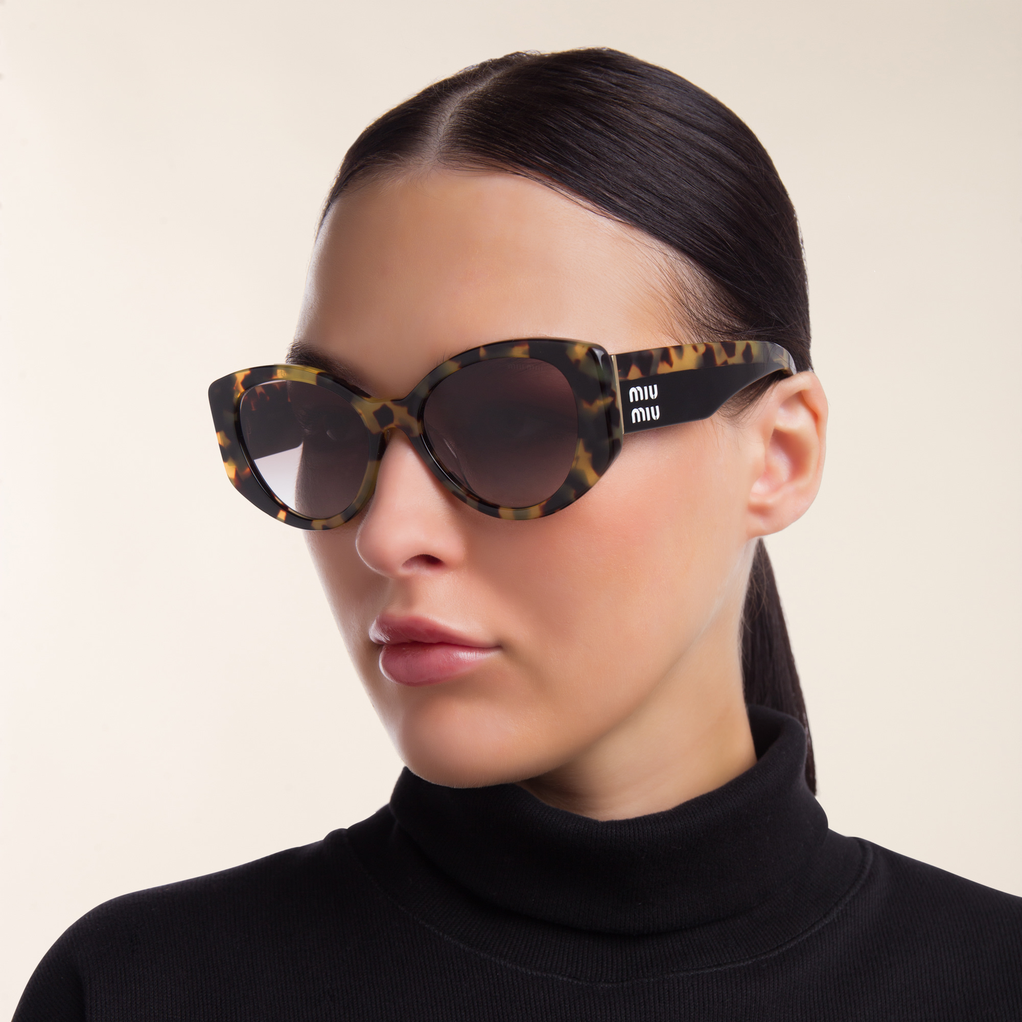 Shop MIU MIU Irregular Sunglasses in Light Havana online.