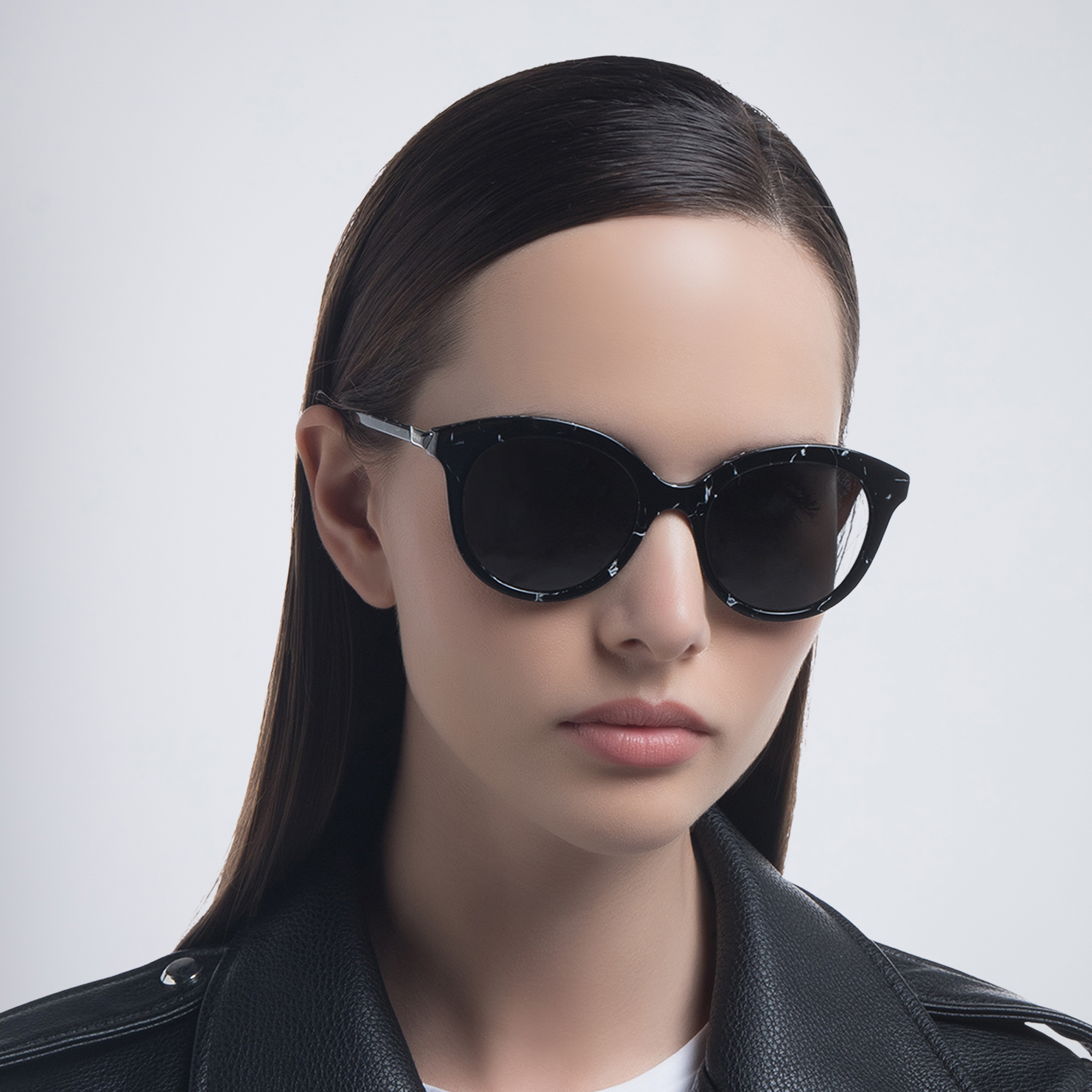 Shop PRADA Round Sunglasses in Black Marble online.