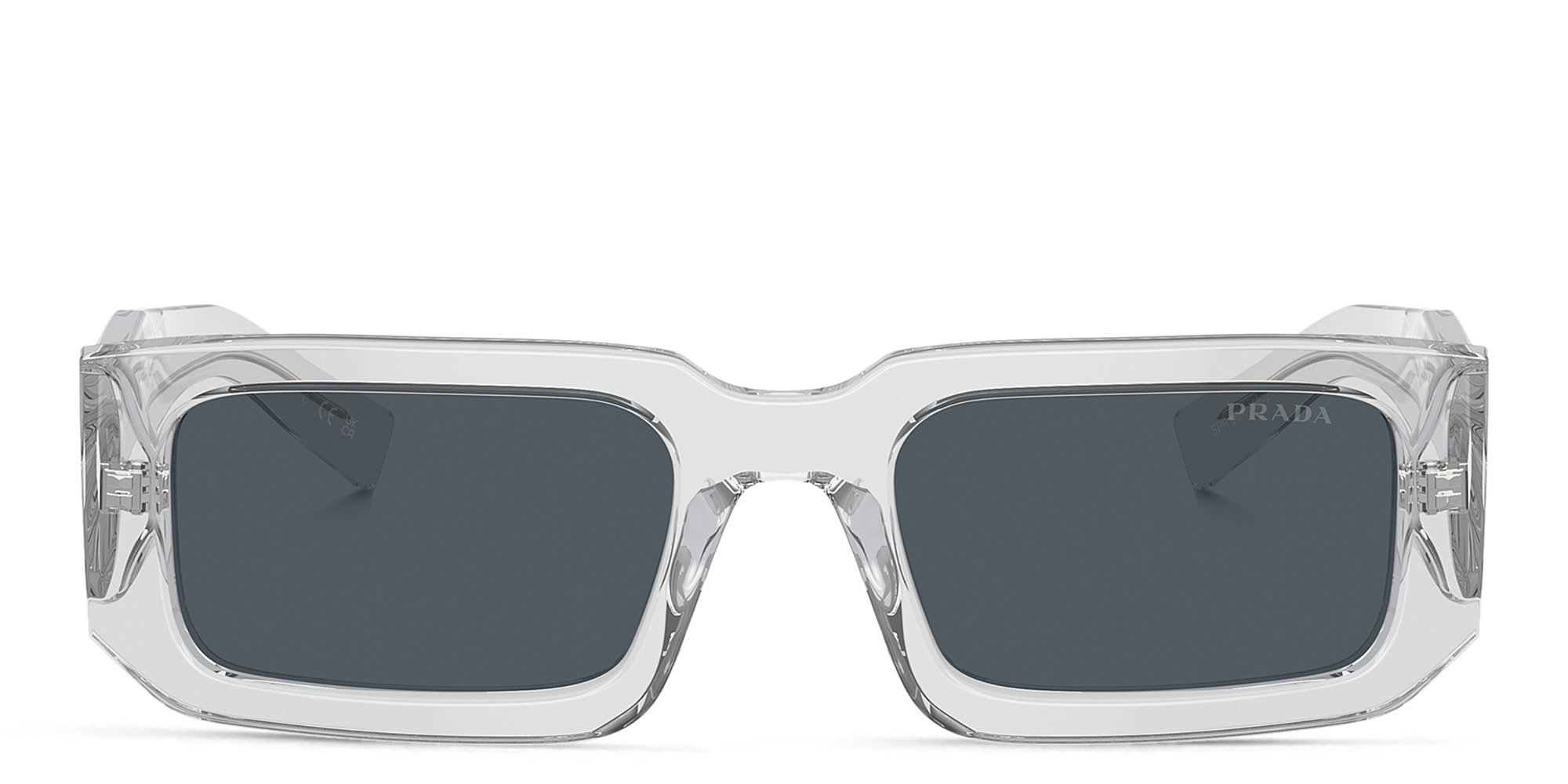 PRADA Logo Rectangle Sunglasses in Transparent Grey – Product Photo 1