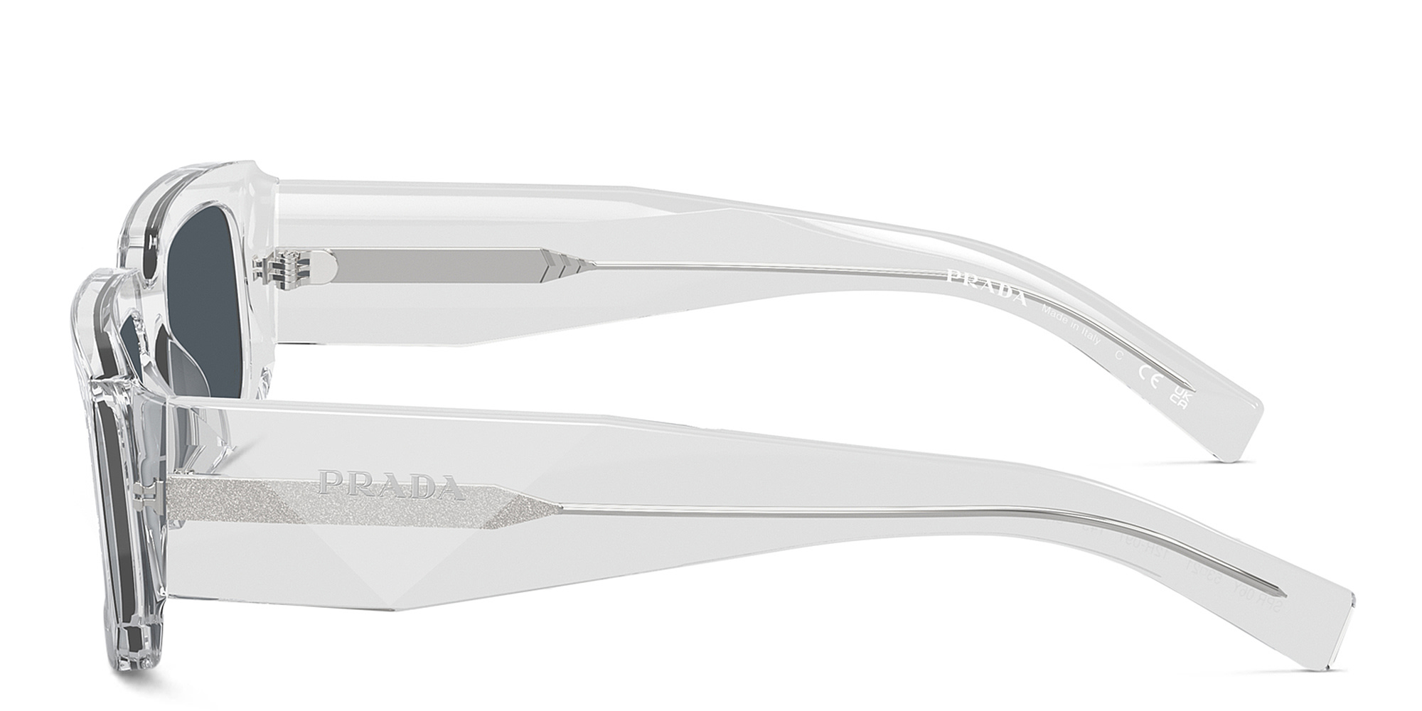 PRADA Logo Rectangle Sunglasses in Transparent Grey – Product Photo 3