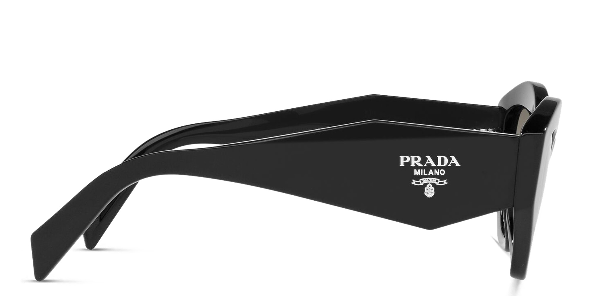 Shop PRADA Irregular Sunglasses in Black online.
