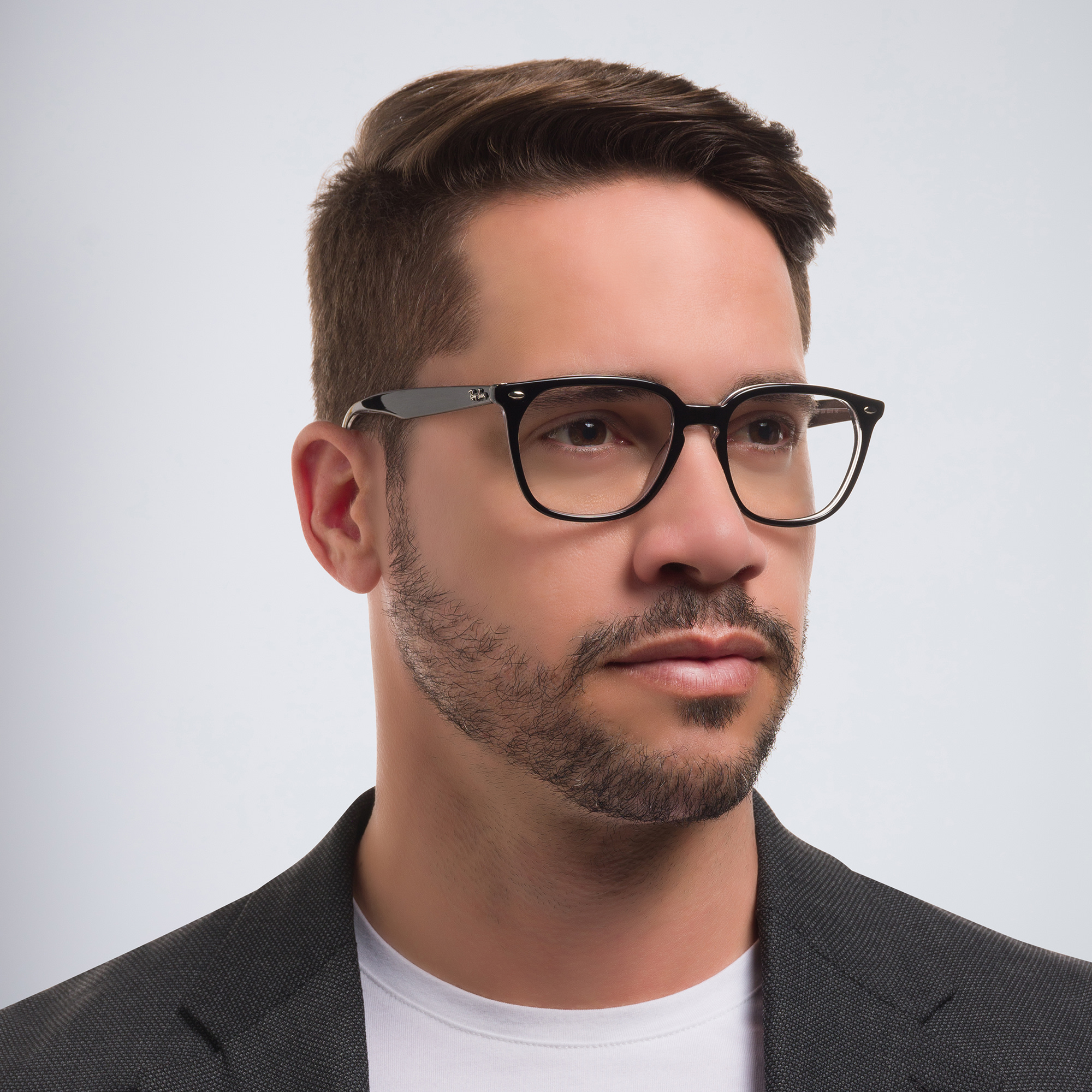 Shop Ray-Ban Square Eyeglasses in Black On Transparent online.