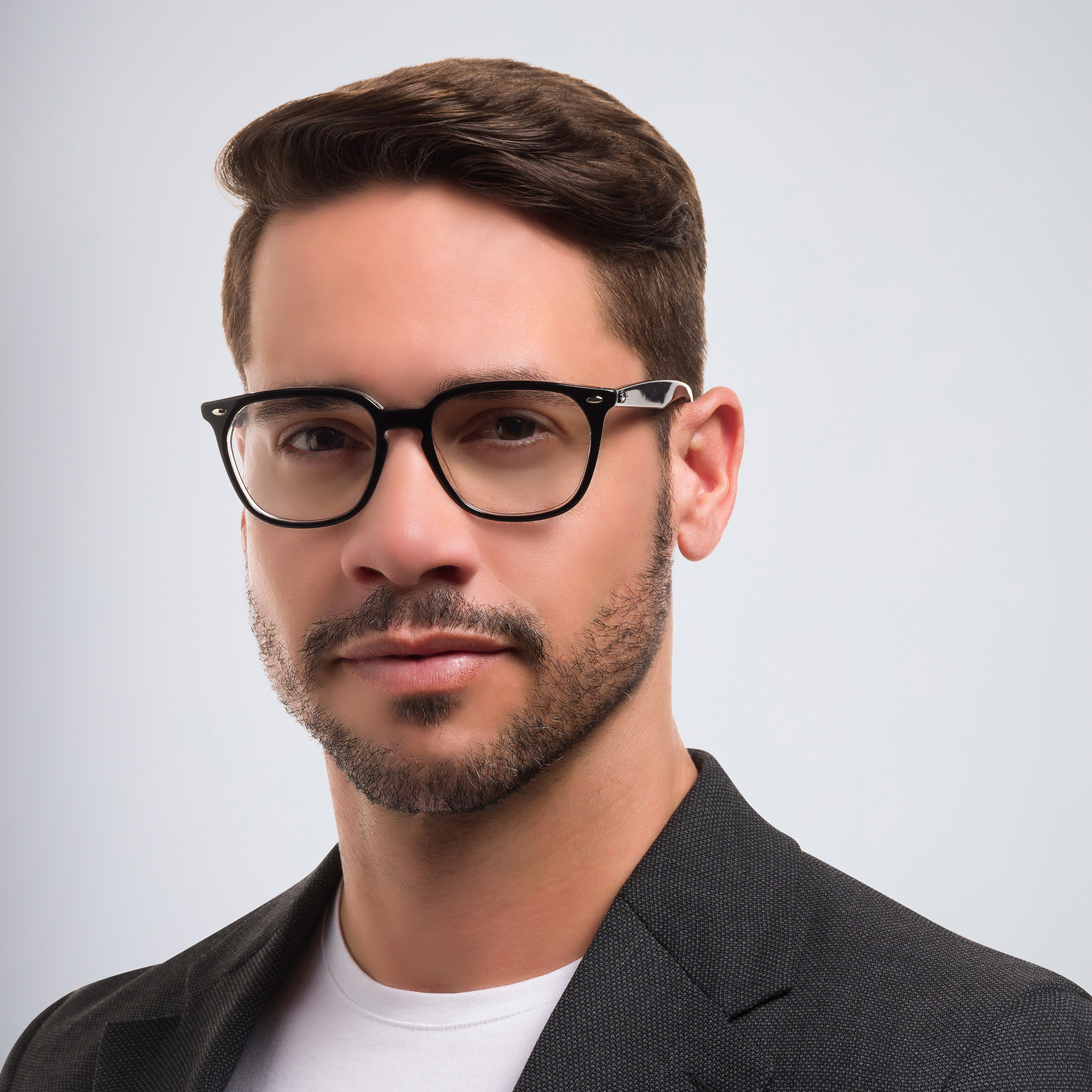 Shop Ray-Ban Square Eyeglasses in Black On Transparent online.