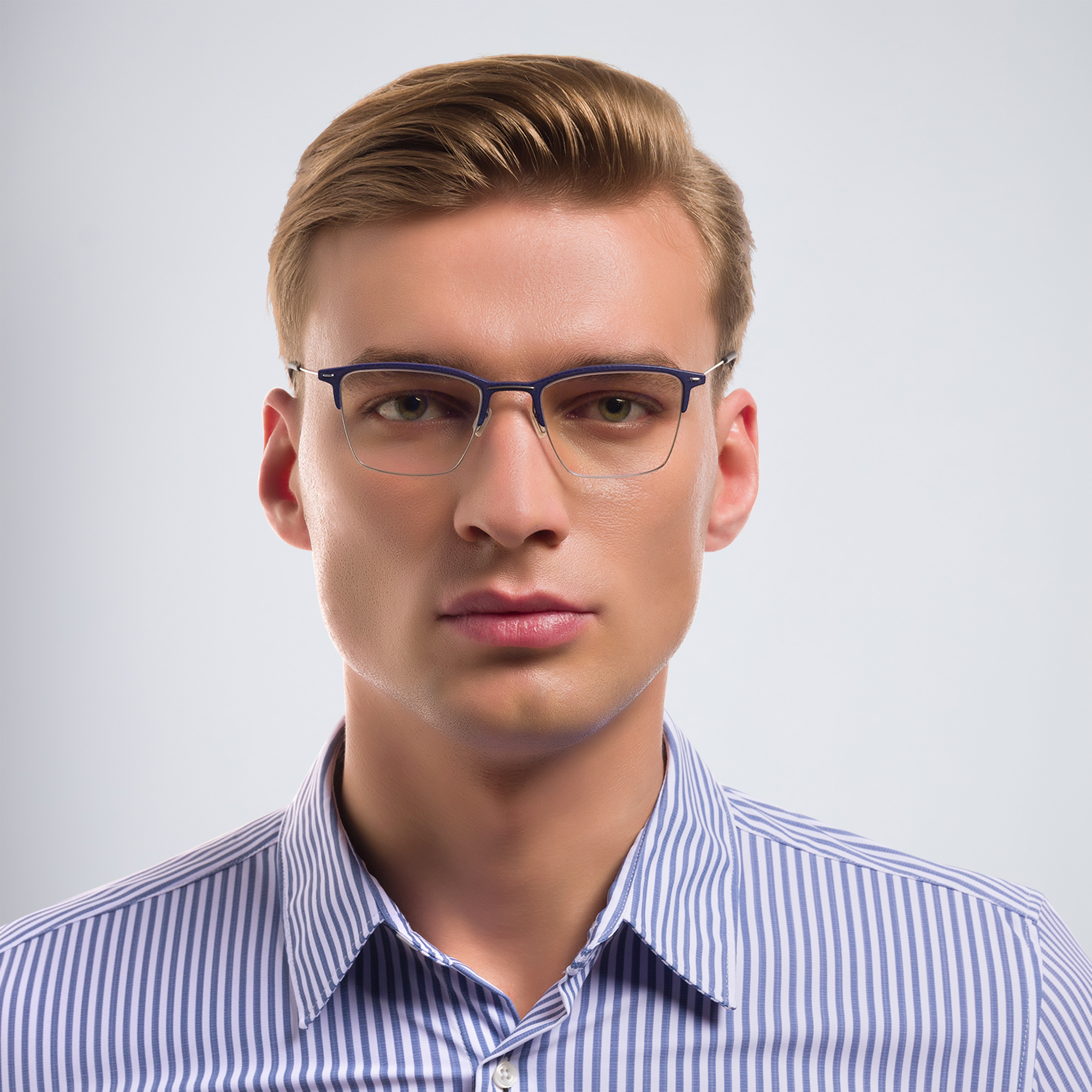 Shop MONOGRAM Half Rim Square Eyeglasses in Blue online.