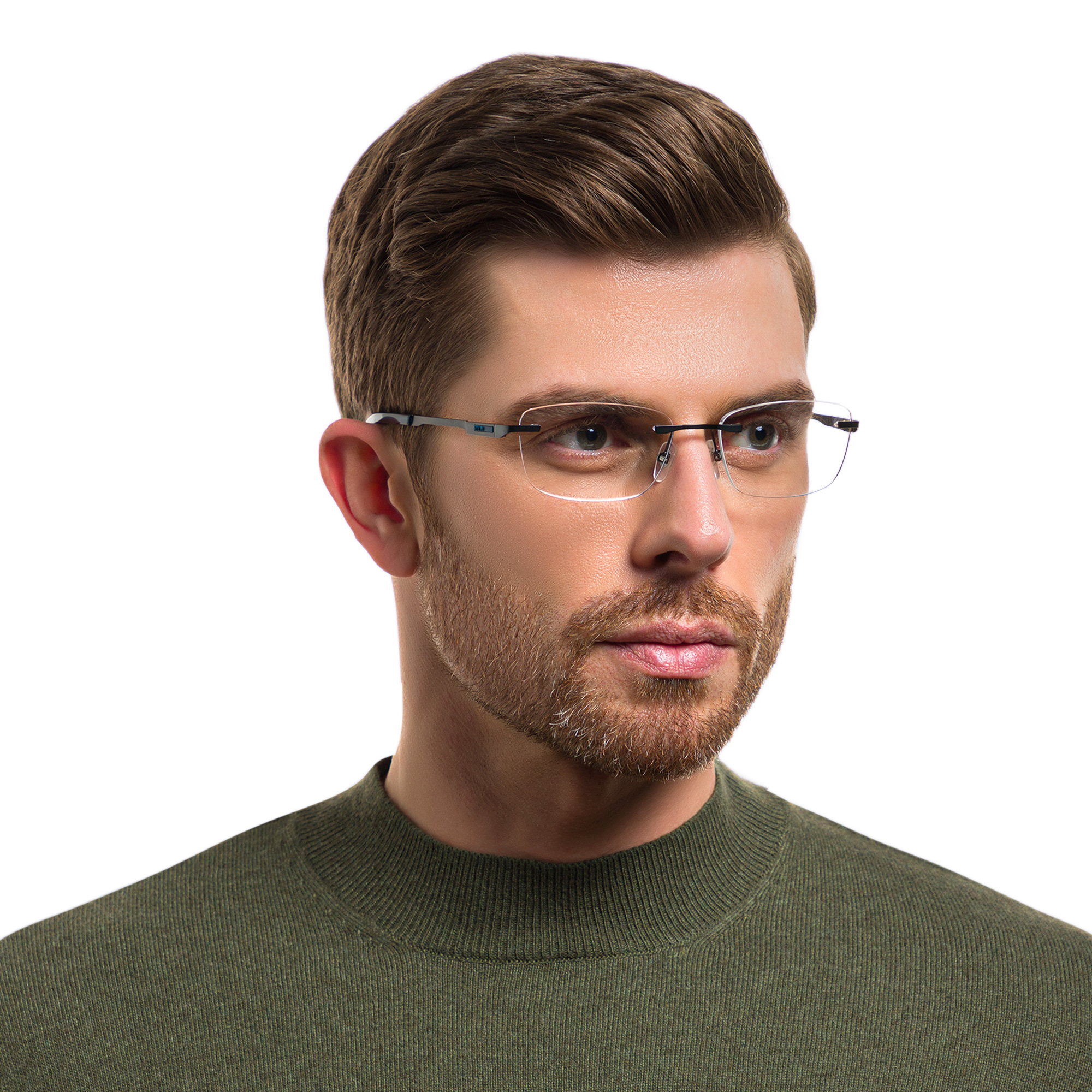 Shop EYE'M Rimless Wide Rectangle Eyeglasses in Gunmetal online.