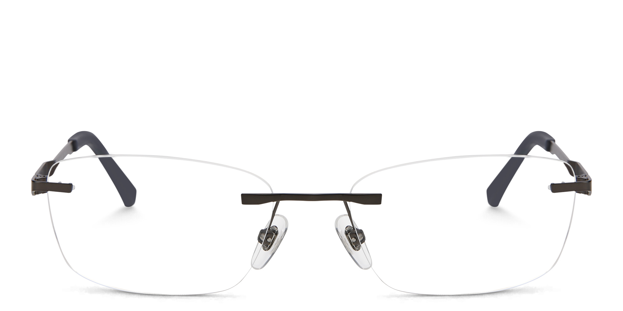 Shop EYE'M Rimless Wide Rectangle Eyeglasses in Gunmetal online.