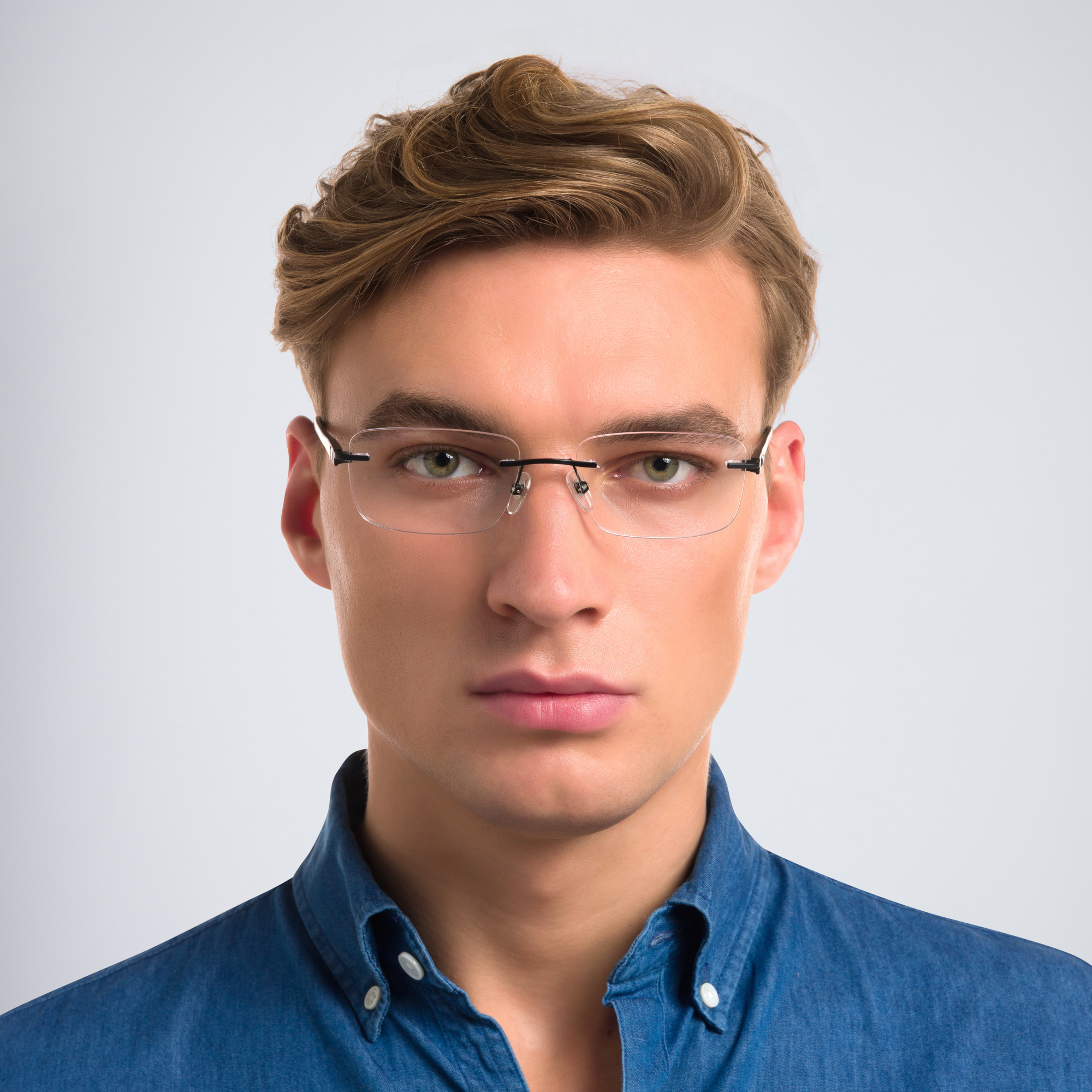 EYE'M Rimless Wide Rectangle Eyeglasses in Black – Product Photo 4