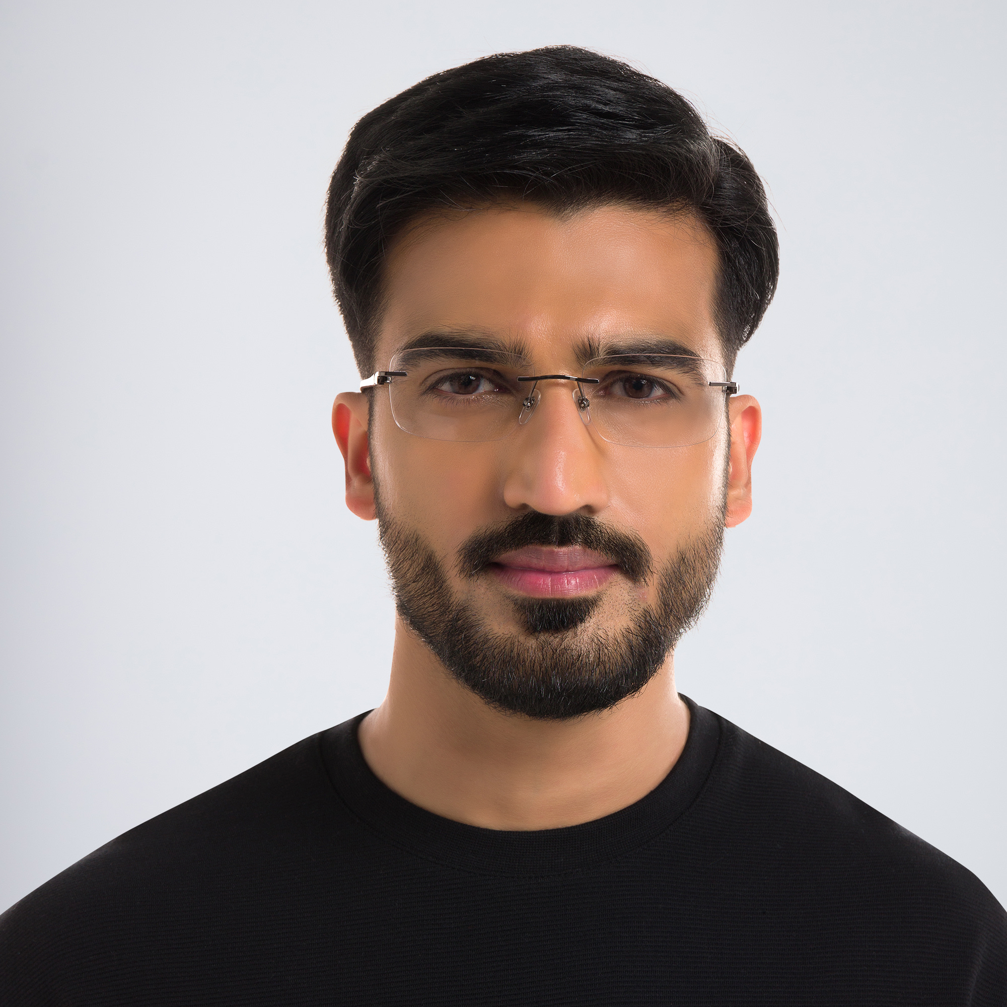 Shop EYE'M Rimless Wide Rectangle Eyeglasses in Gunmetal online.