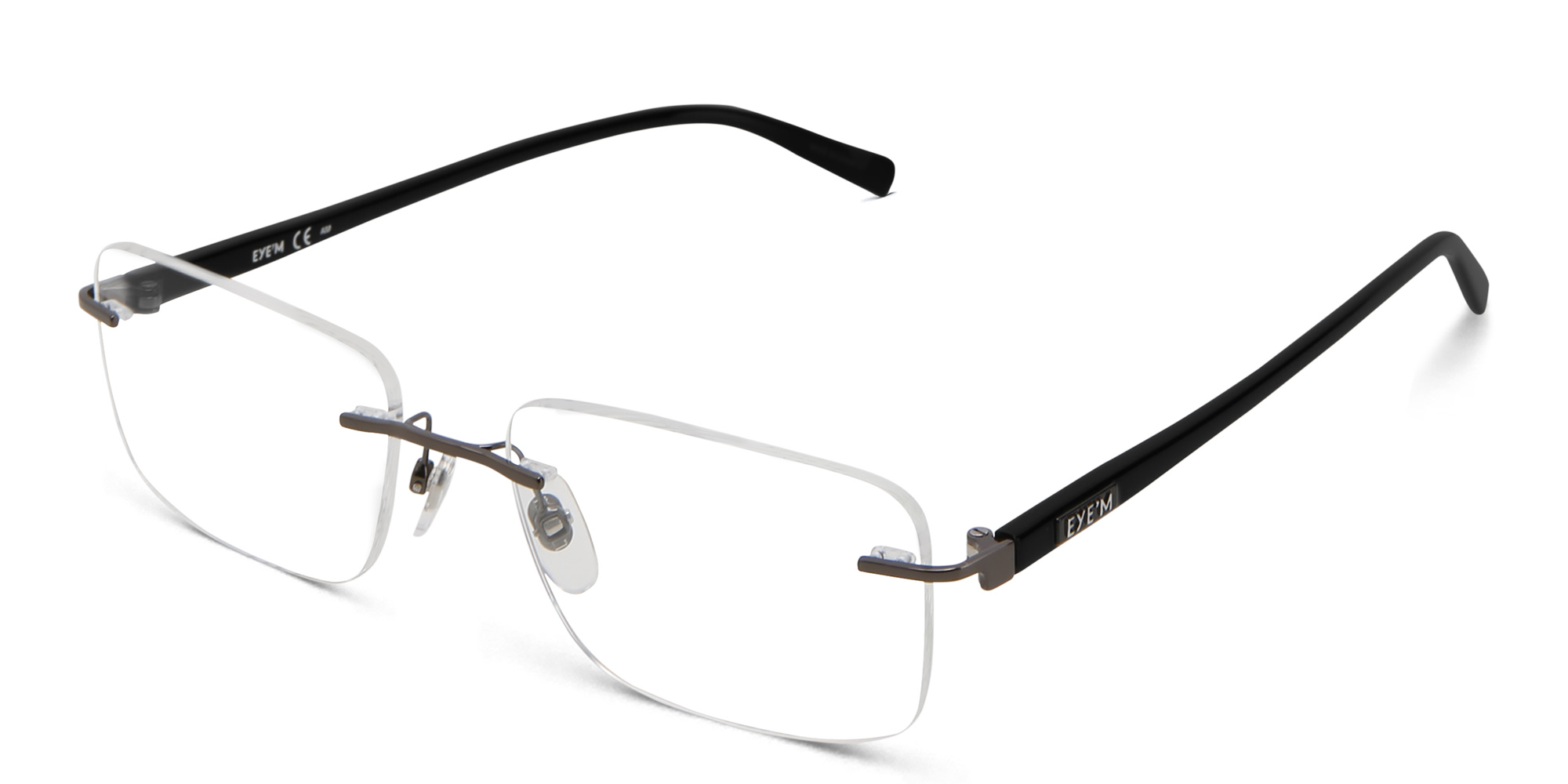 Shop EYE'M Rimless Wide Rectangle Eyeglasses in Gunmetal online.