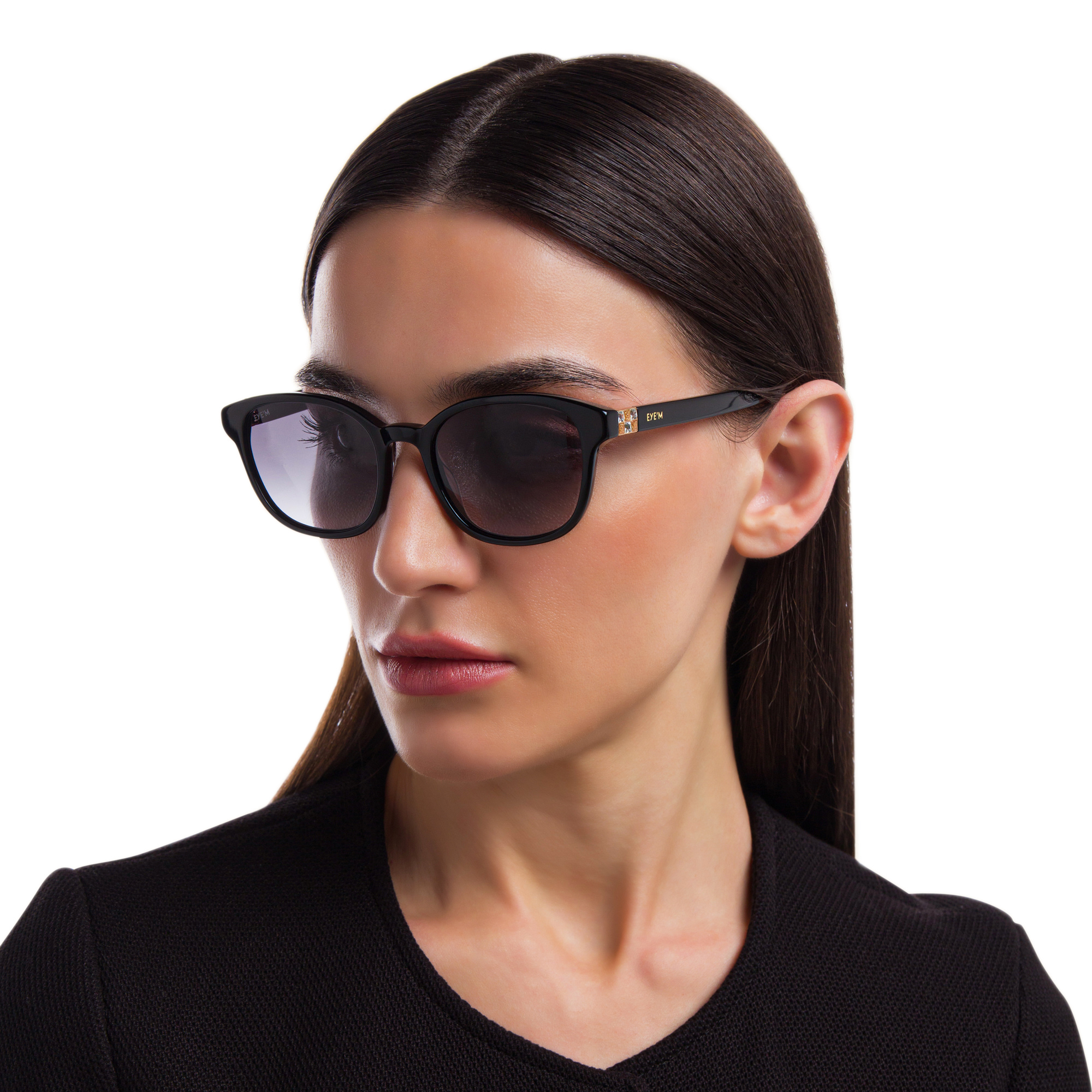 EYE'M Round Sunglasses in Black – Product Photo 6