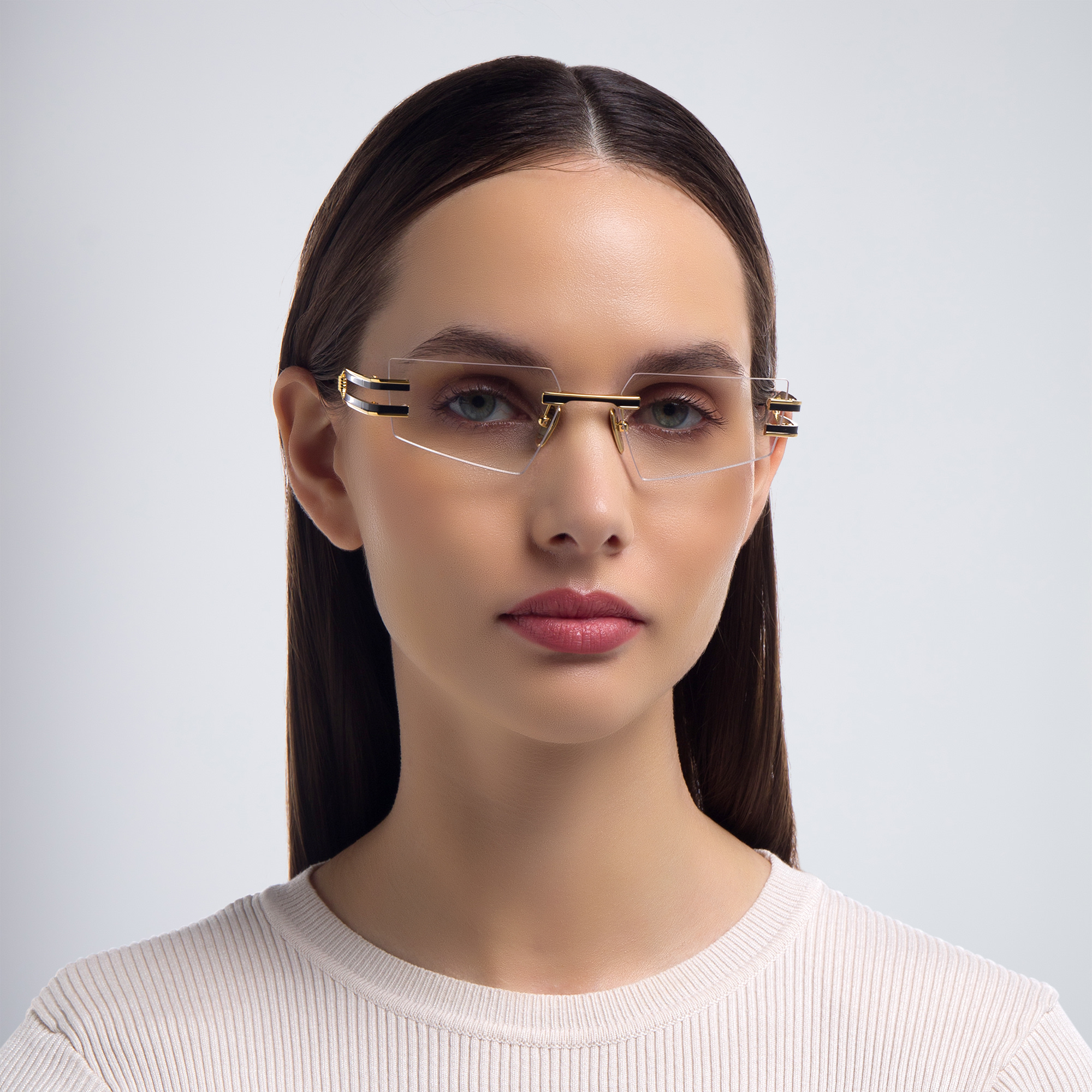 Shop BALMAIN Fixe Unisex Rimless Rectangle Eyeglasses in Gold online.