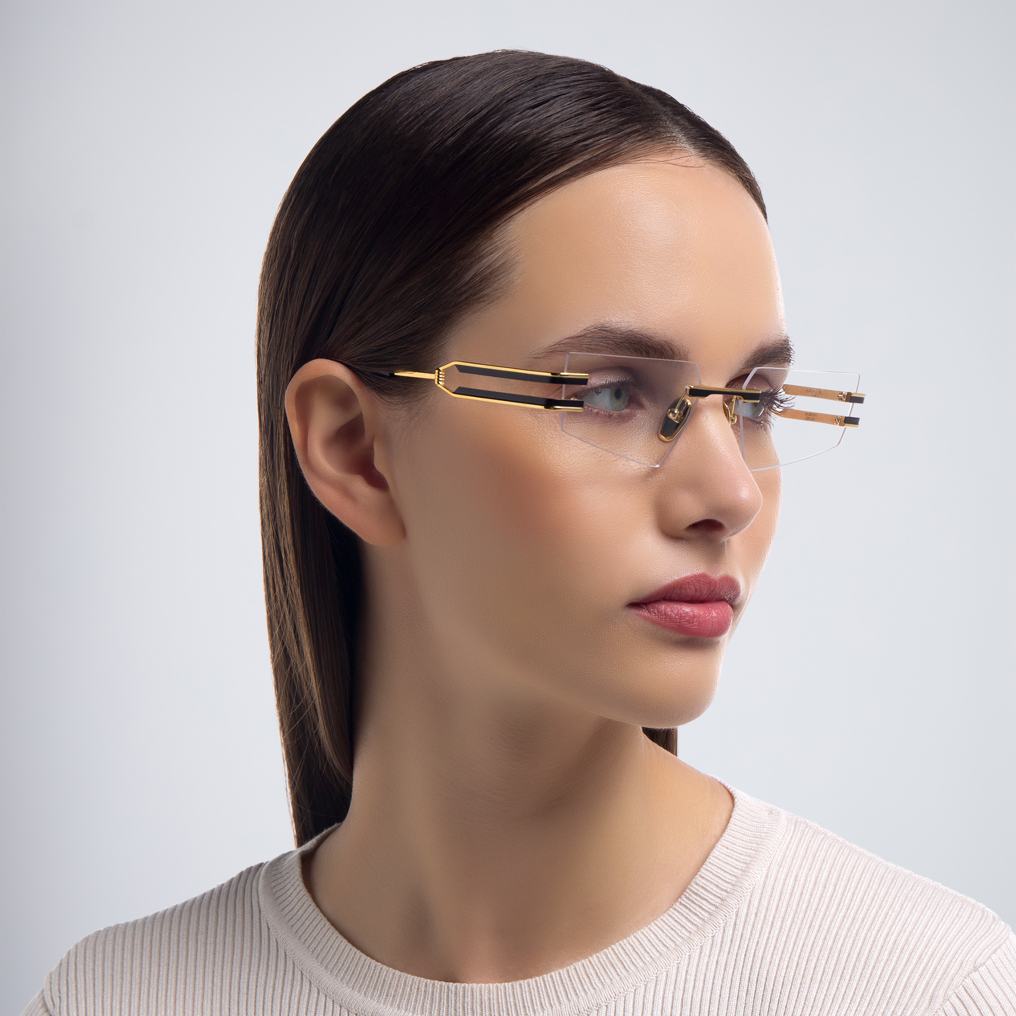 Shop BALMAIN Fixe Unisex Rimless Rectangle Eyeglasses in Gold online.