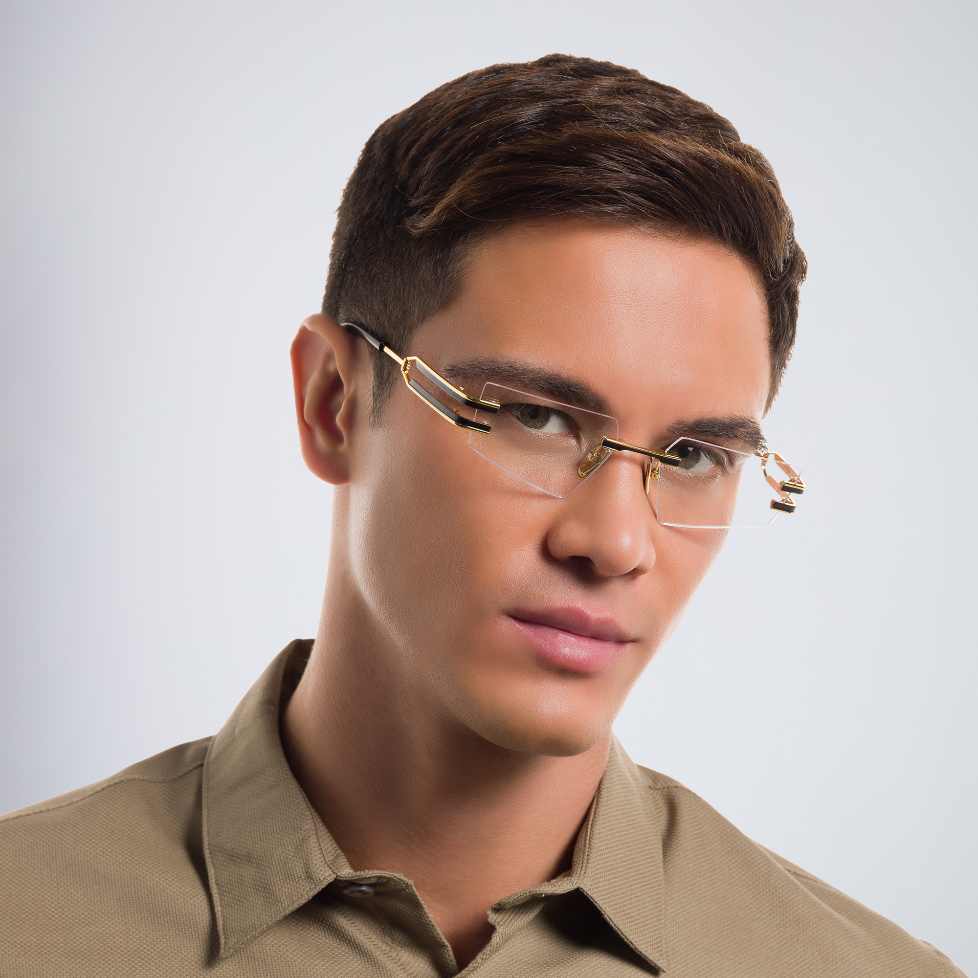 Shop BALMAIN Fixe Unisex Rimless Rectangle Eyeglasses in Gold online.