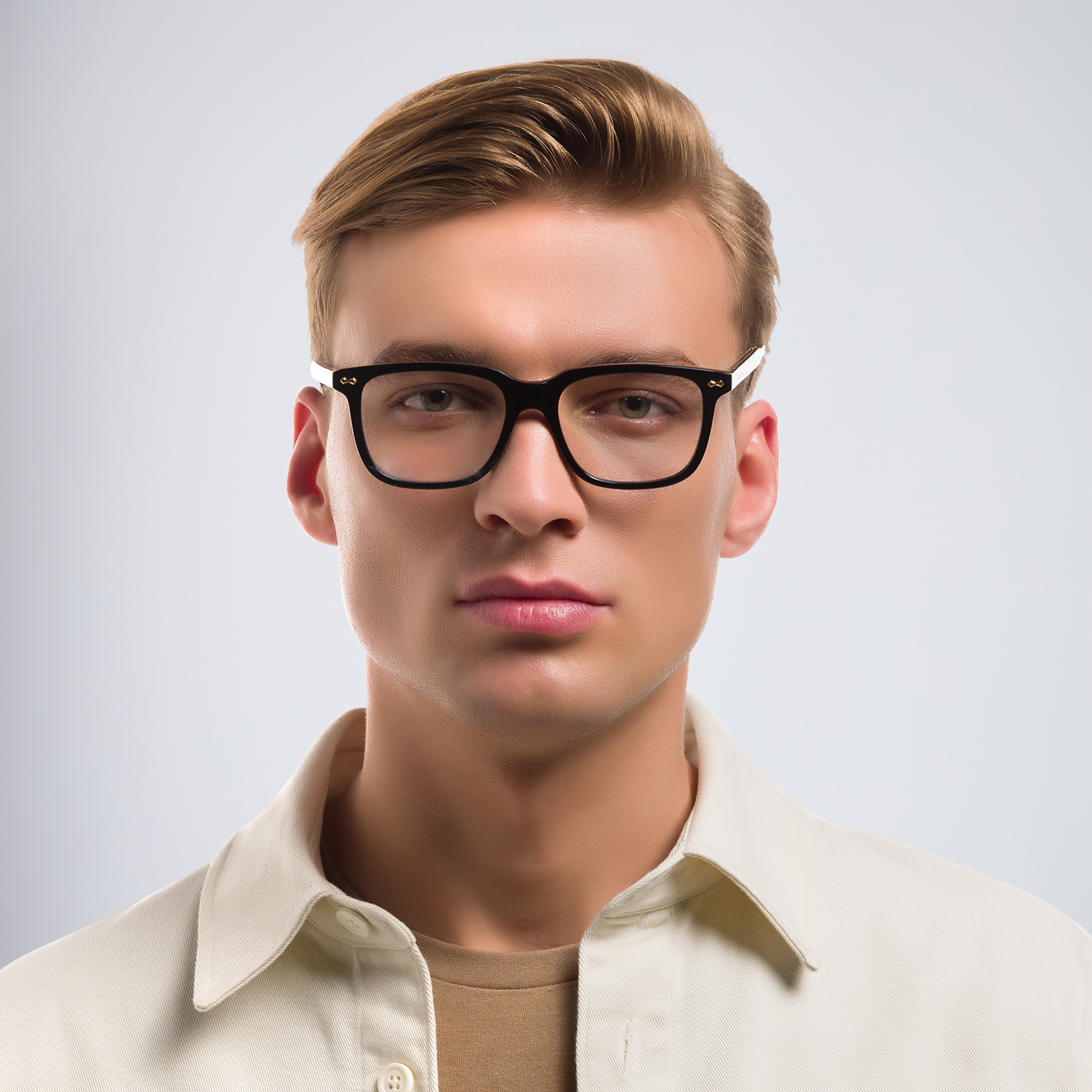 Shop GUCCI Rectangle Eyeglasses in Black online.