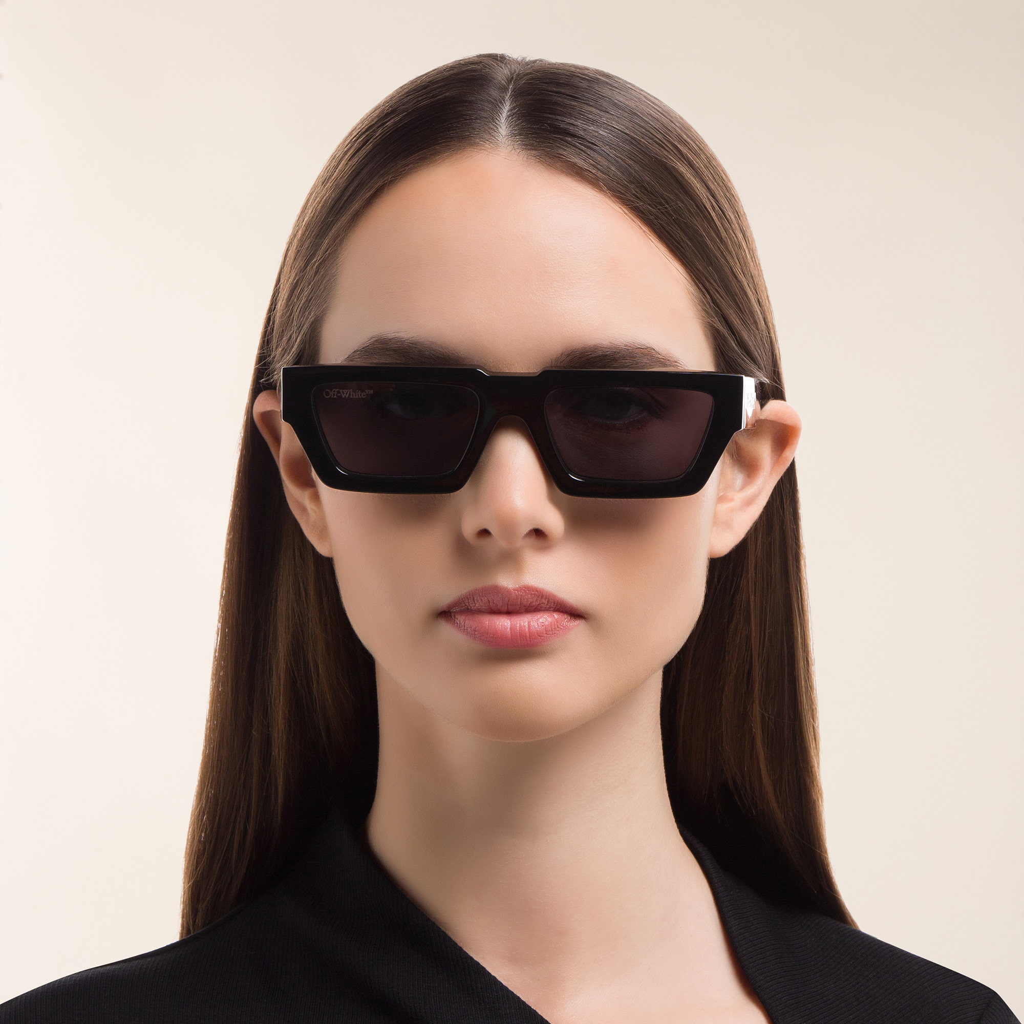 Shop OFF WHITE Unisex Rectangle Sunglasses in Polished Black online.