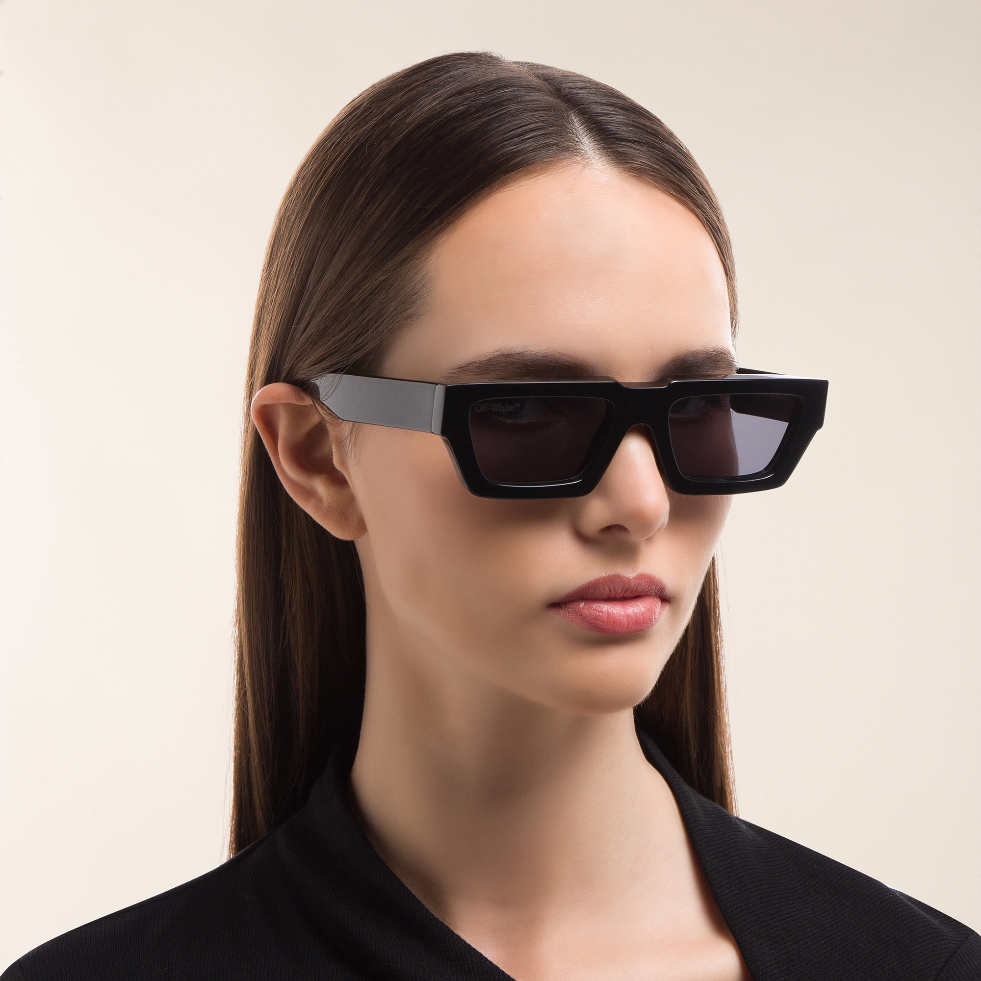 OFF WHITE Unisex Rectangle Sunglasses in Polished Black – Product Photo 6