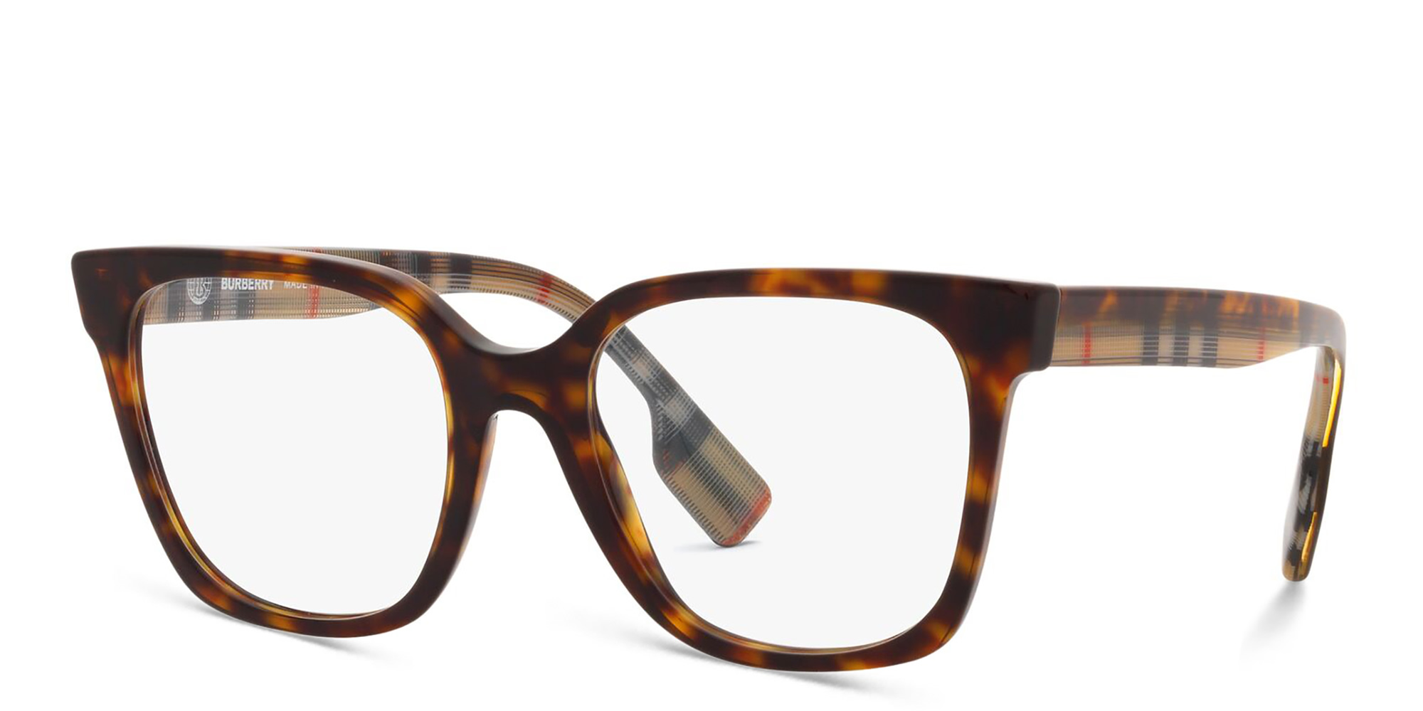 Shop BURBERRY Square Eyeglasses in Dark Havana online.
