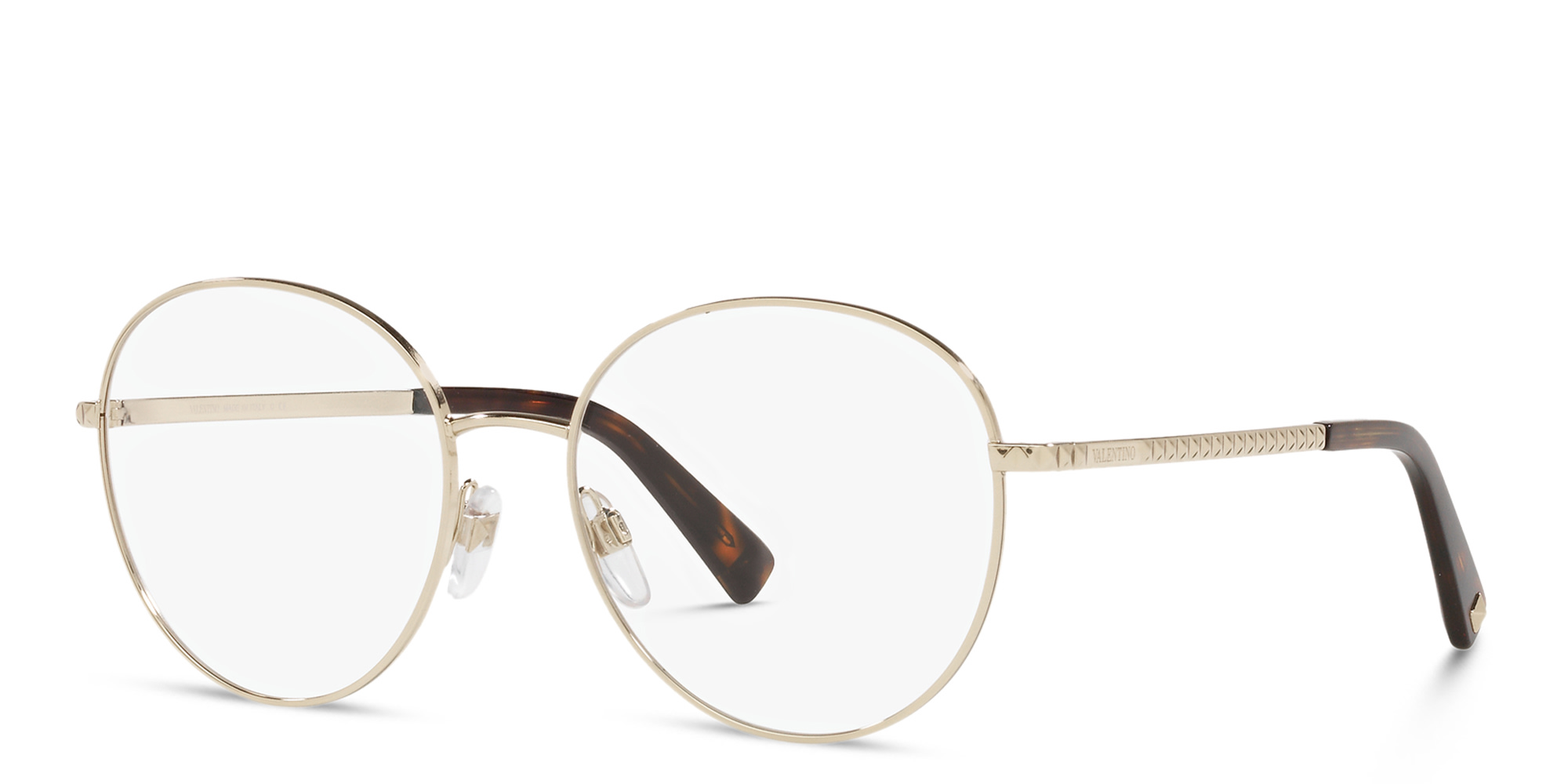 Shop VALENTINO Round Eyeglasses in Gold online.