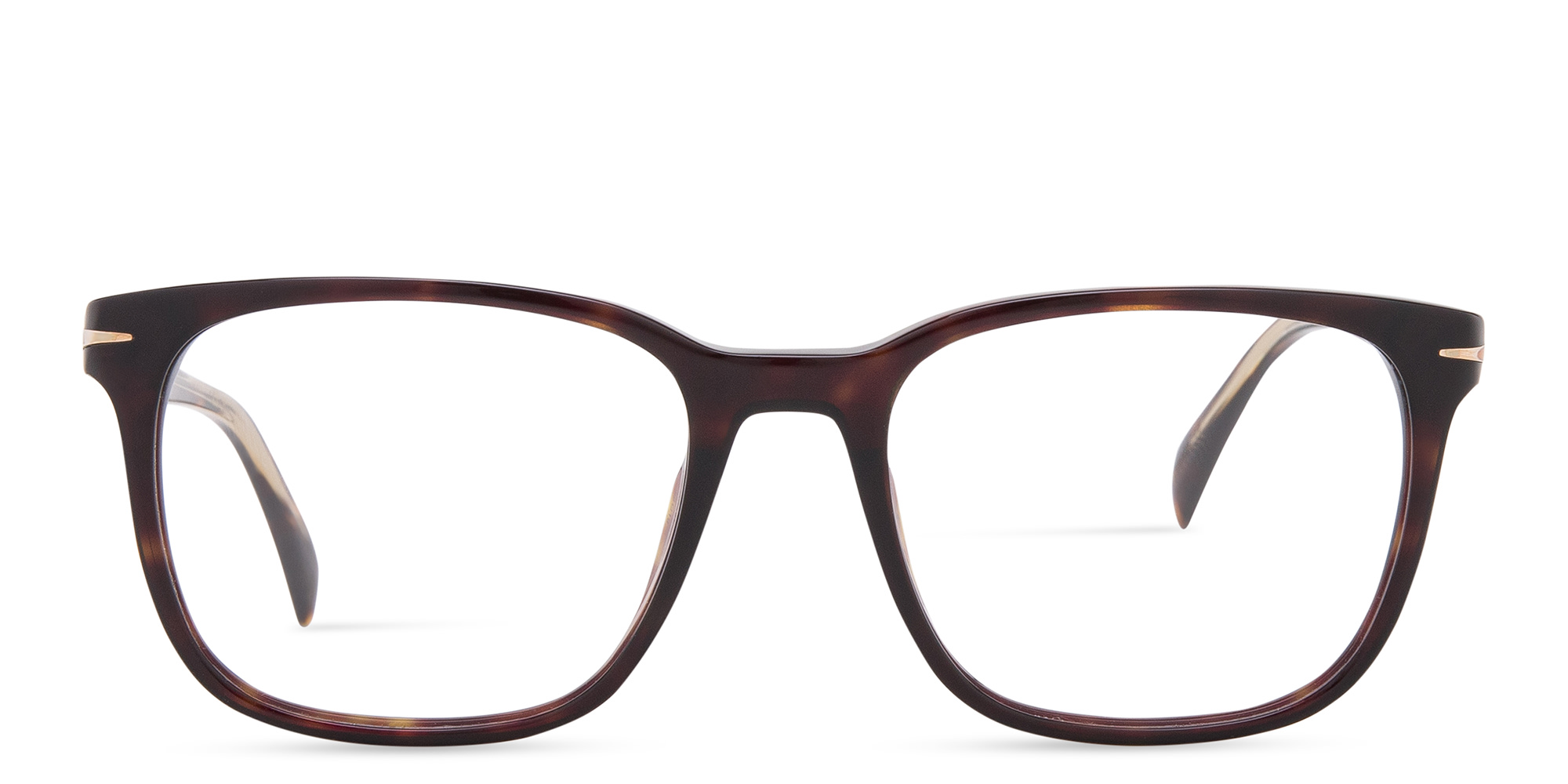 Shop DAVID BECKHAM Wide Rectangle Eyeglasses in Havana online.
