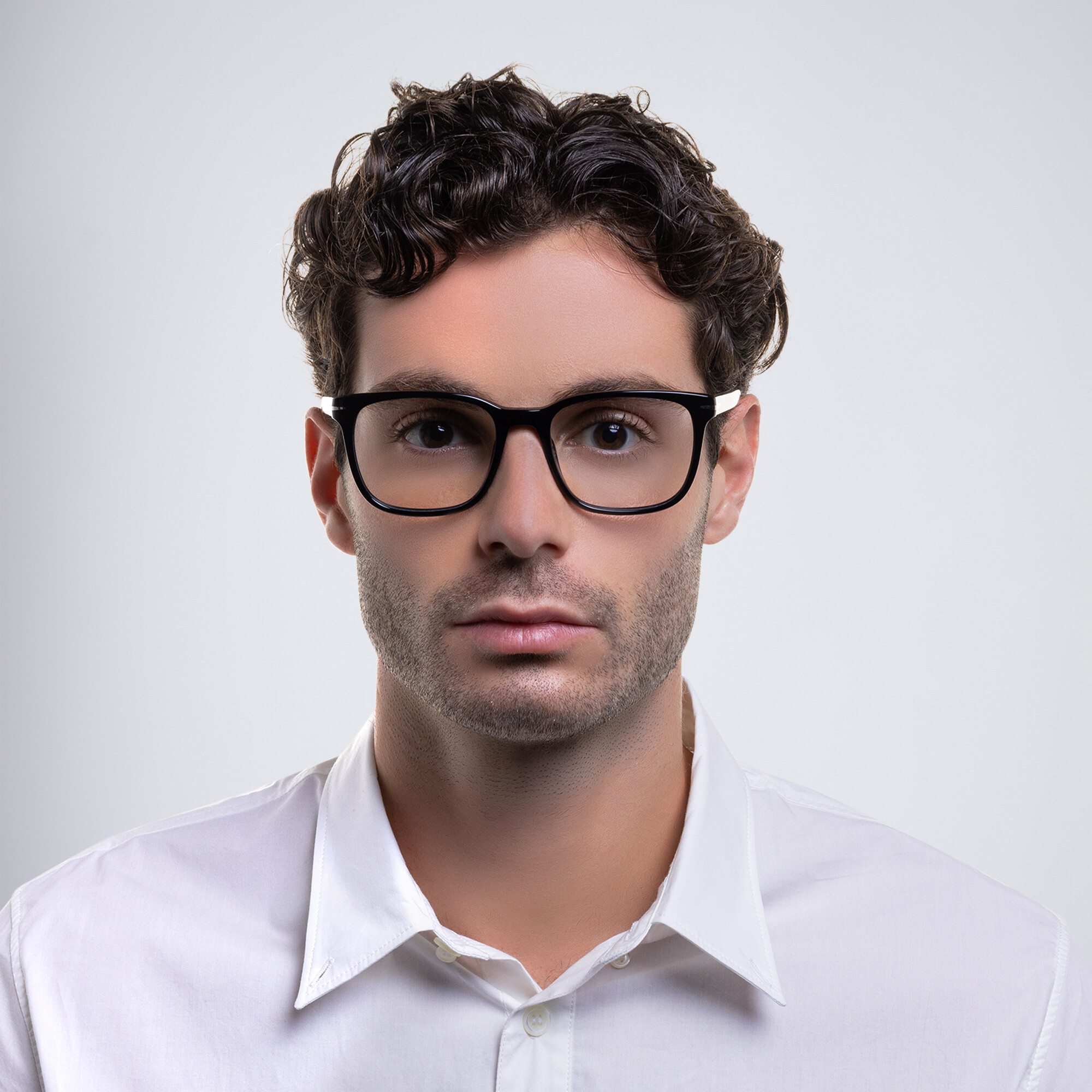 Shop DAVID BECKHAM Wide Rectangle Eyeglasses in Black online.