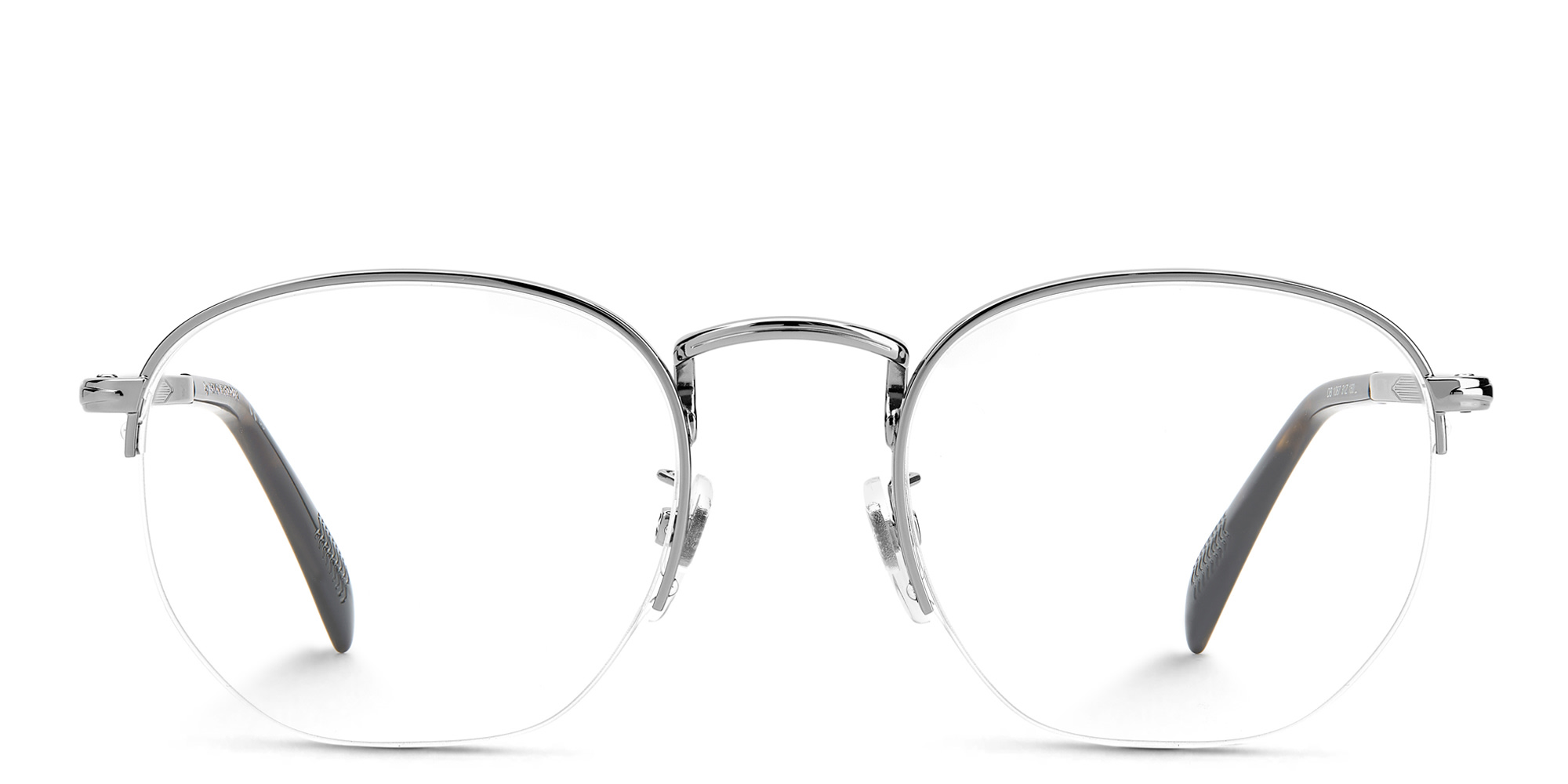 Shop DAVID BECKHAM Half Rim Oval Eyeglasses in Ruthenium Havana online.