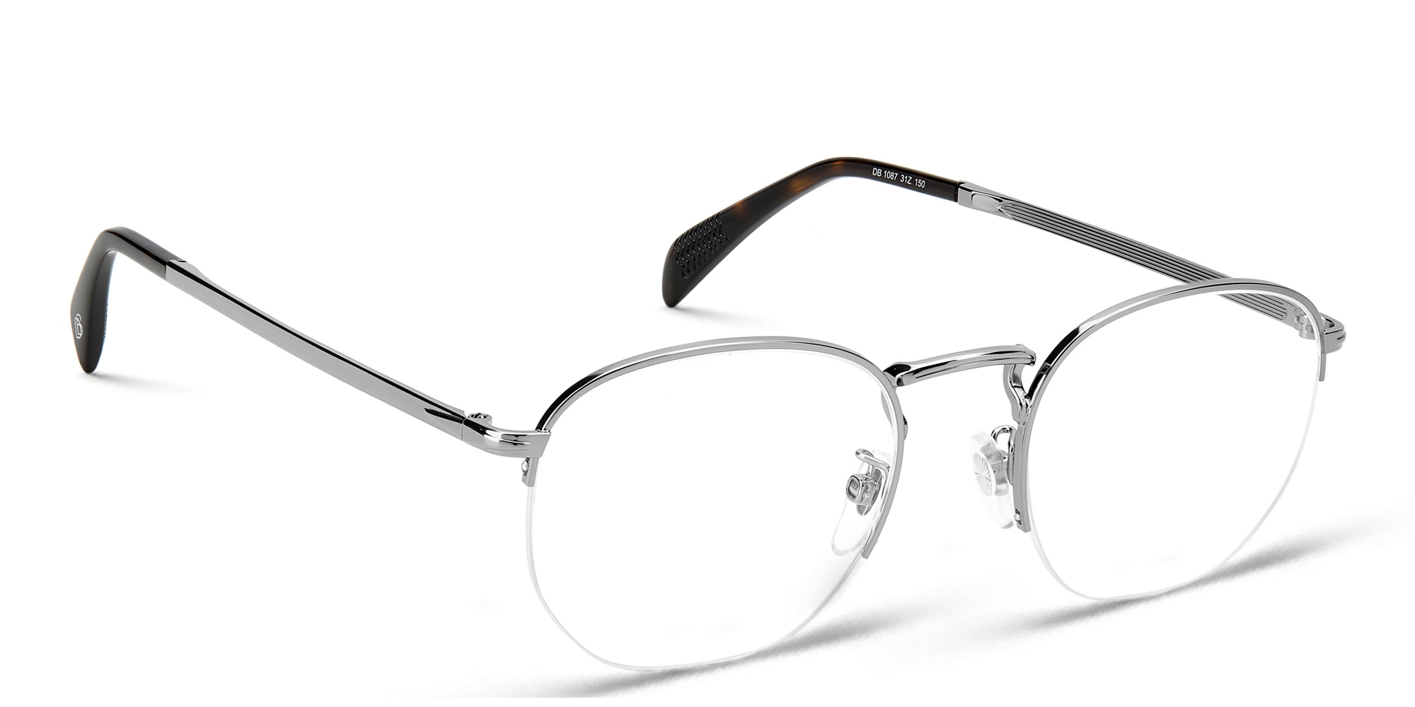 Shop DAVID BECKHAM Half Rim Oval Eyeglasses in Ruthenium Havana online.