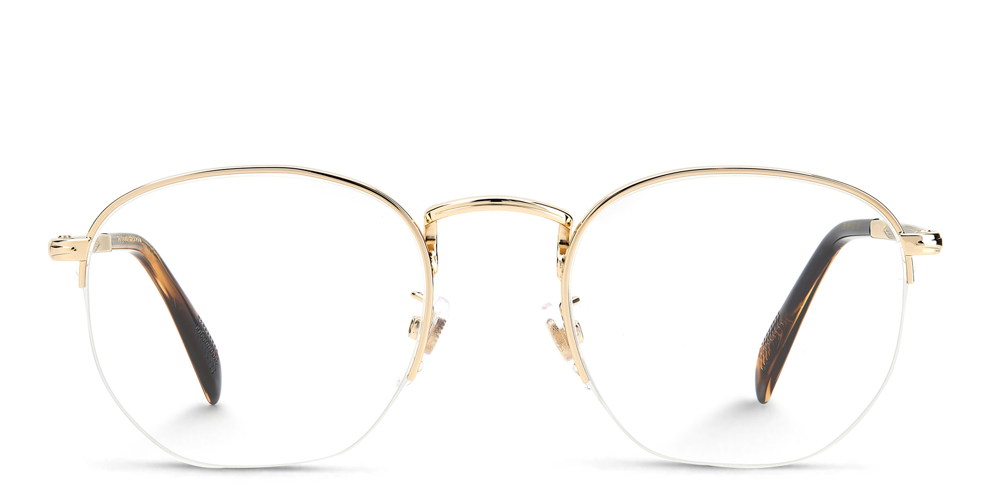 Shop DAVID BECKHAM Half Rim Oval Eyeglasses in Gold Striped Brown online.