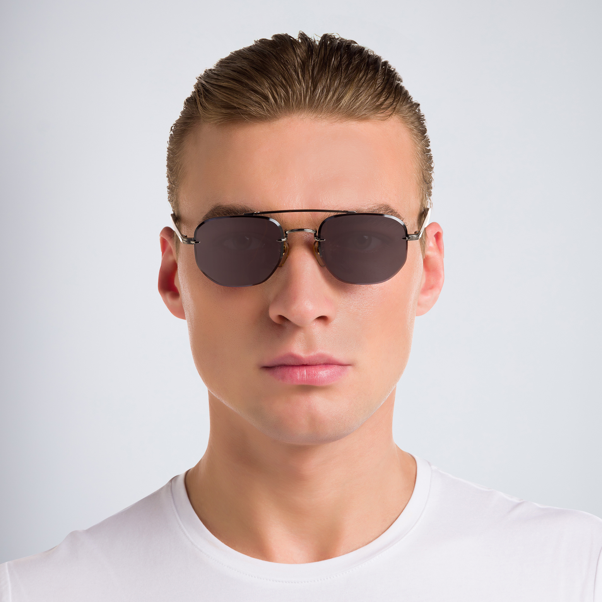 DAVID BECKHAM Half Rim Square Sunglasses in Ruthenium Black – Product Photo 4