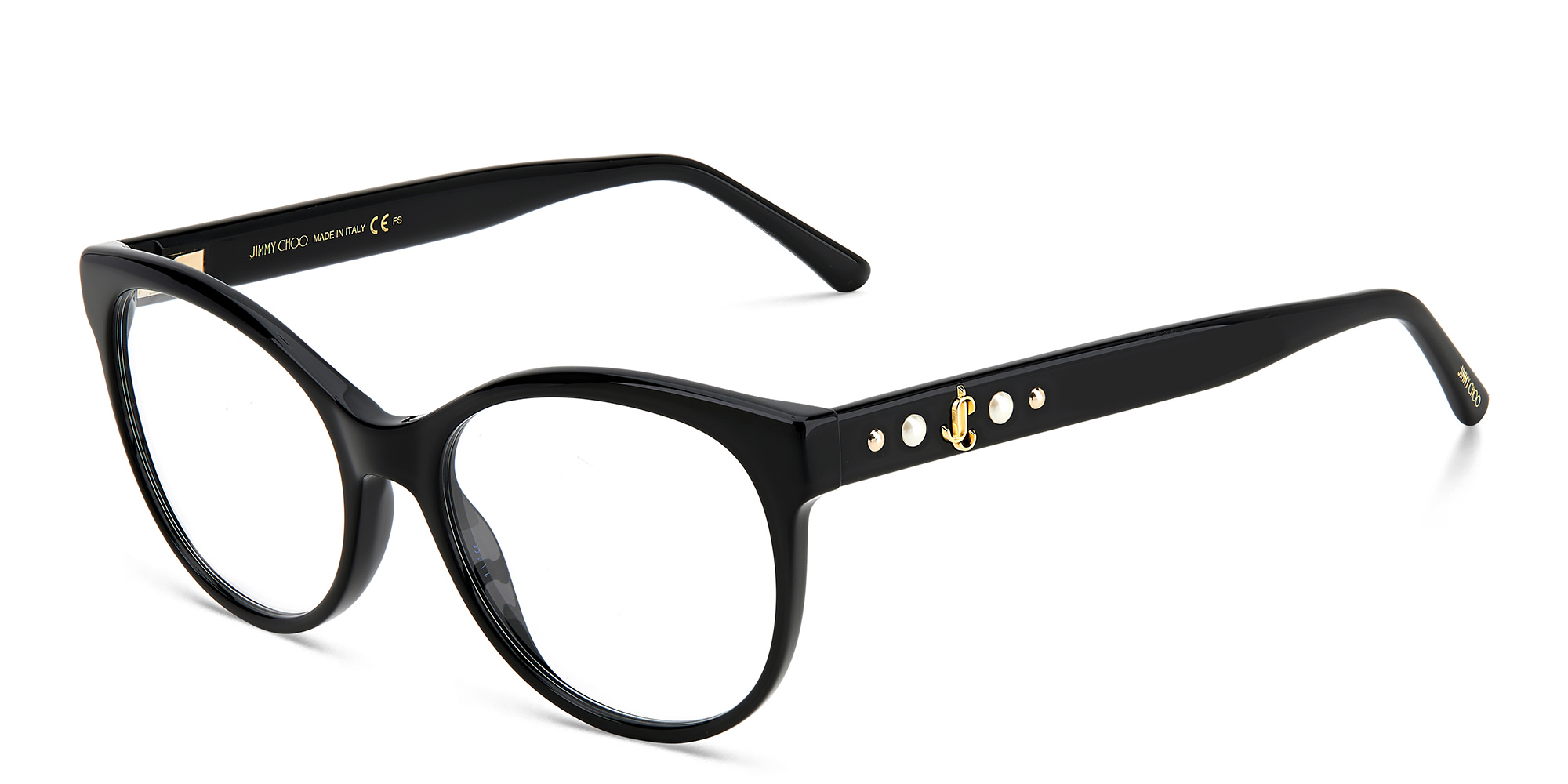 Shop JIMMY CHOO Metal Trim Cat-Eye Eyeglasses in Black online.