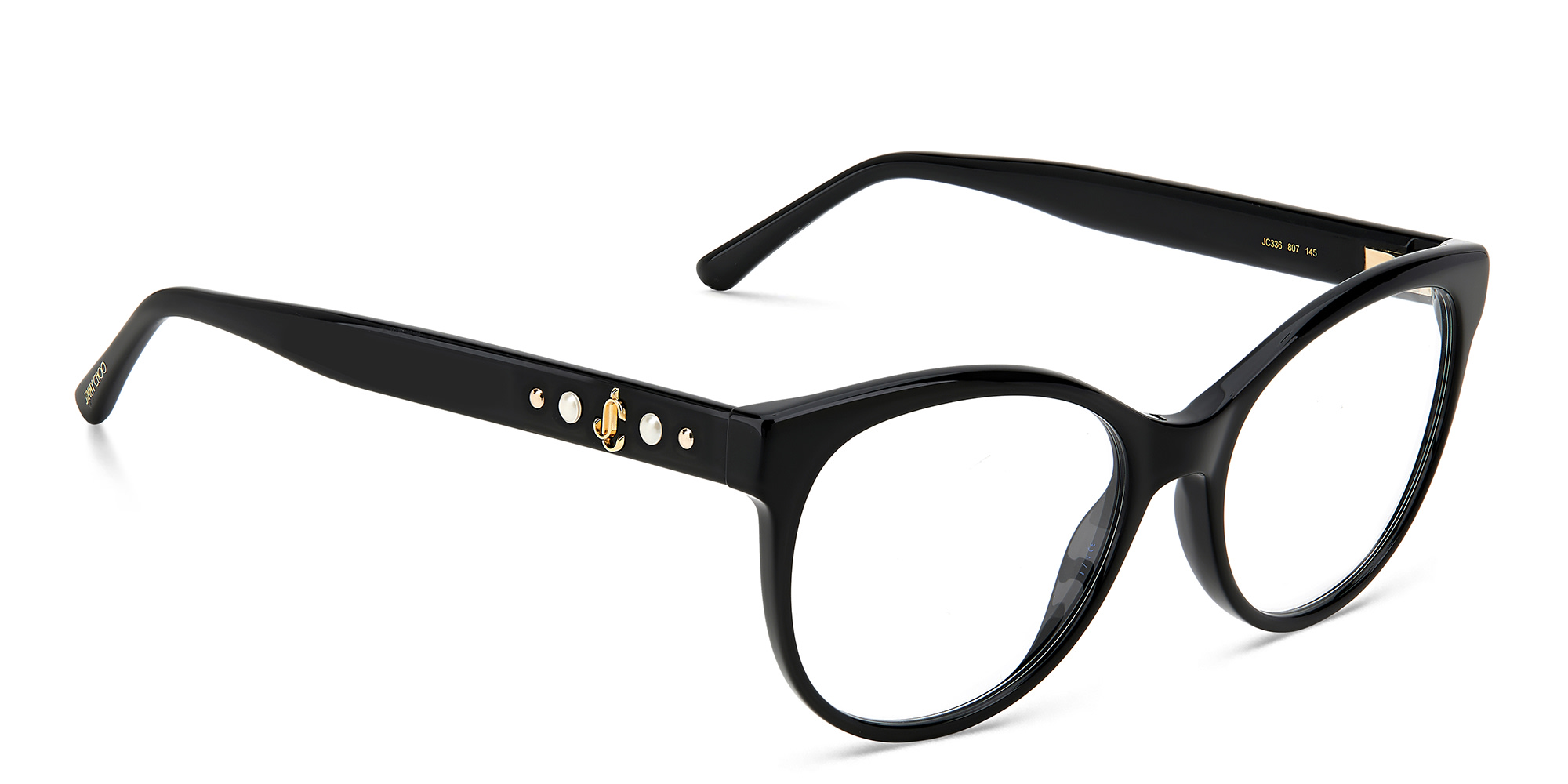 Shop JIMMY CHOO Metal Trim Cat-Eye Eyeglasses in Black online.
