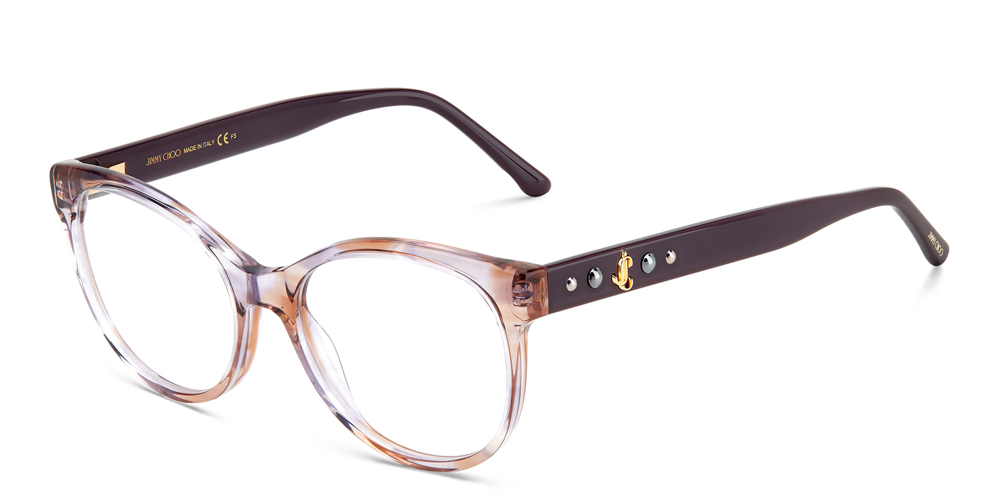 Shop JIMMY CHOO Cat Eye Eyeglasses in Striped Violet online.