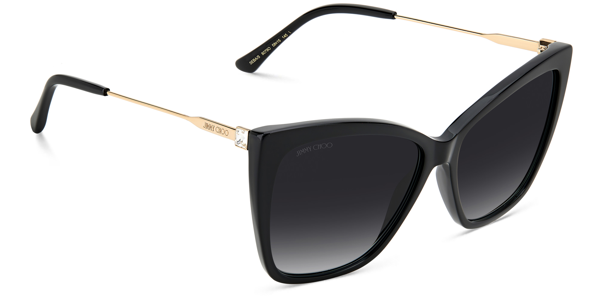 Shop JIMMY CHOO Seba/S Unisex Cat Eye Sunglasses in Black online.