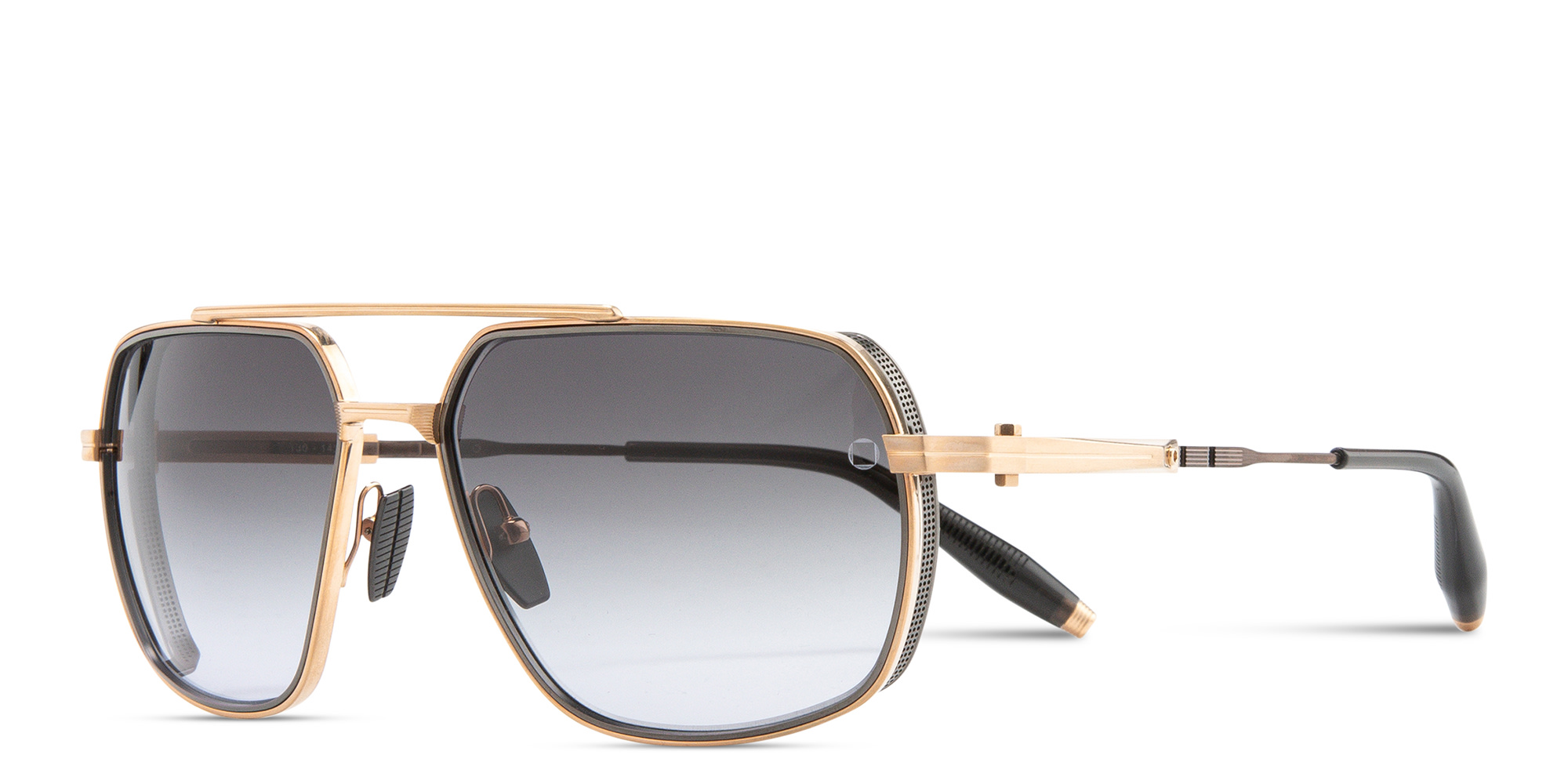 Shop AKONI Pathfinder Rectangle Sunglasses in Gold online.
