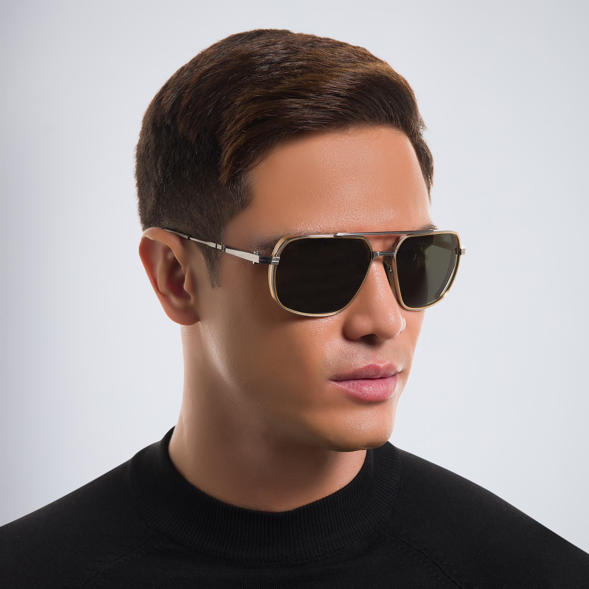 Shop AKONI Pathfinder Rectangle Sunglasses in Gold online.