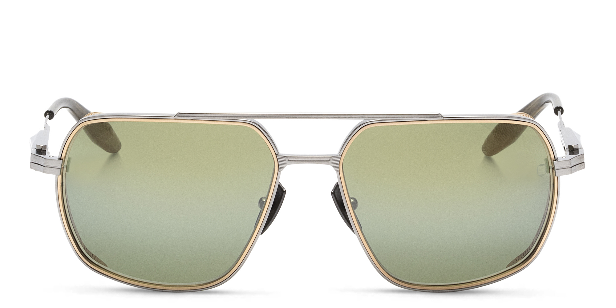 Shop AKONI Pathfinder Rectangle Sunglasses in Gold online.