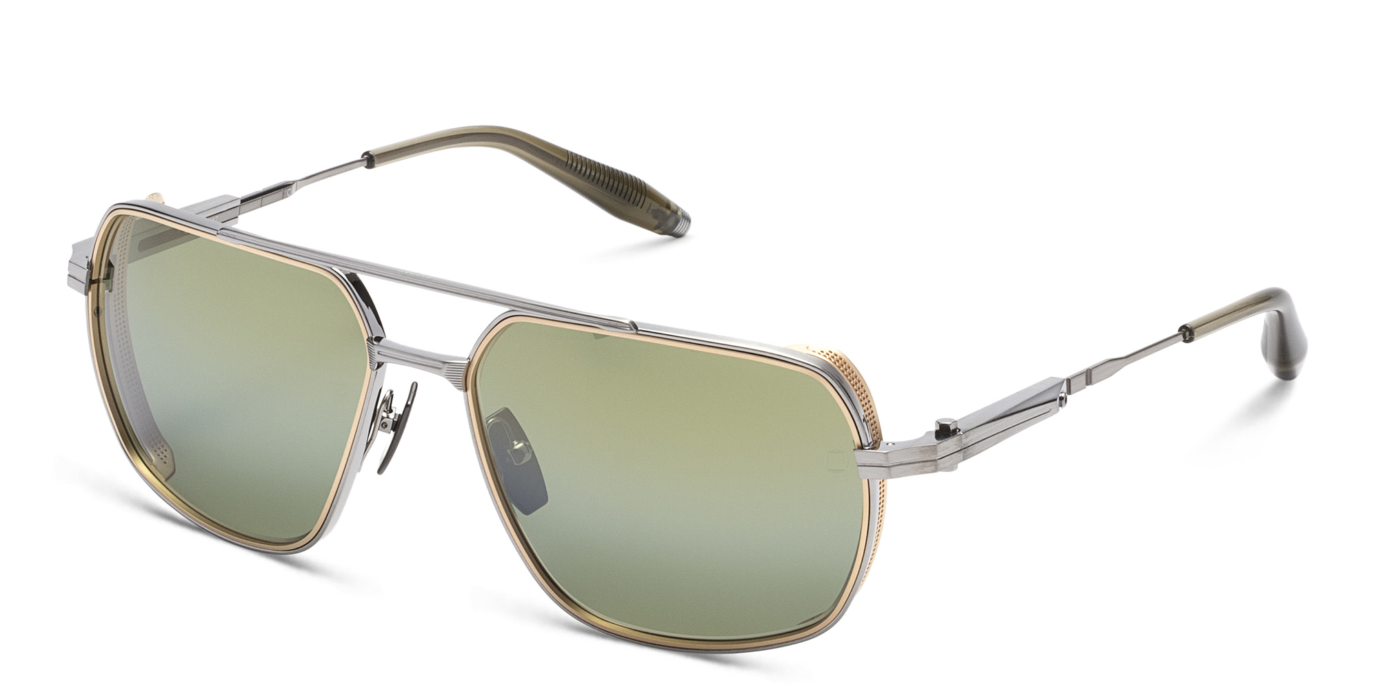 Shop AKONI Pathfinder Rectangle Sunglasses in Gold online.