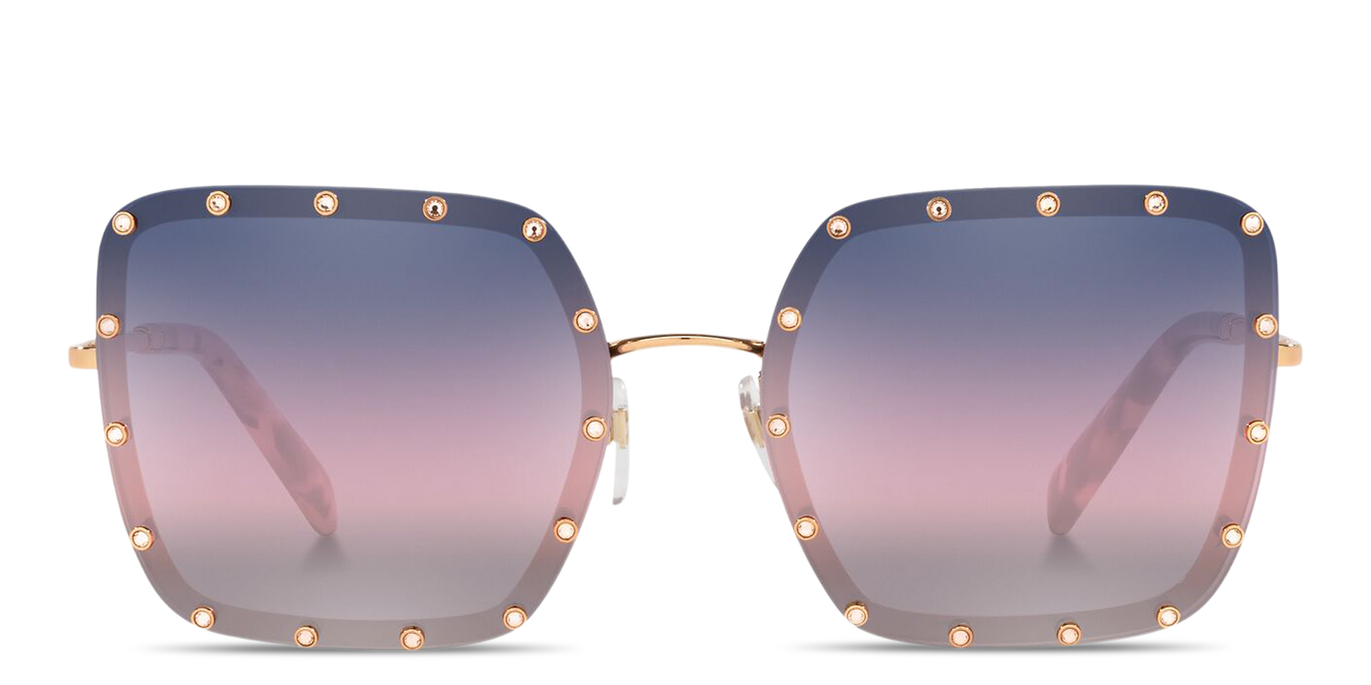 Shop VALENTINO Rhinestone Oversized Square Sunglasses in Shiny Rose Gold online.
